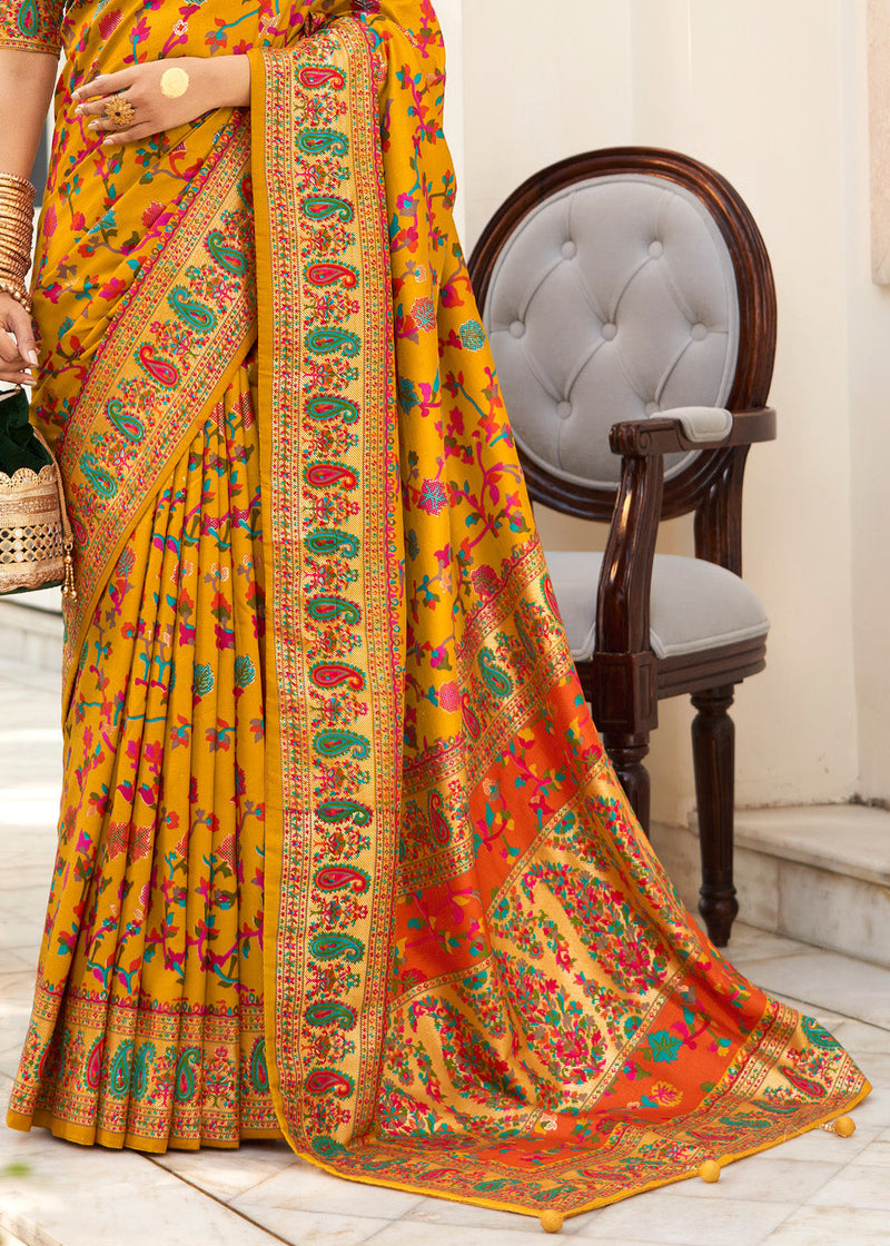 Buy Yellow Handloom Silk Weaving Work Trendy Saree for Ceremonial Online :  276998 - New Arrivals