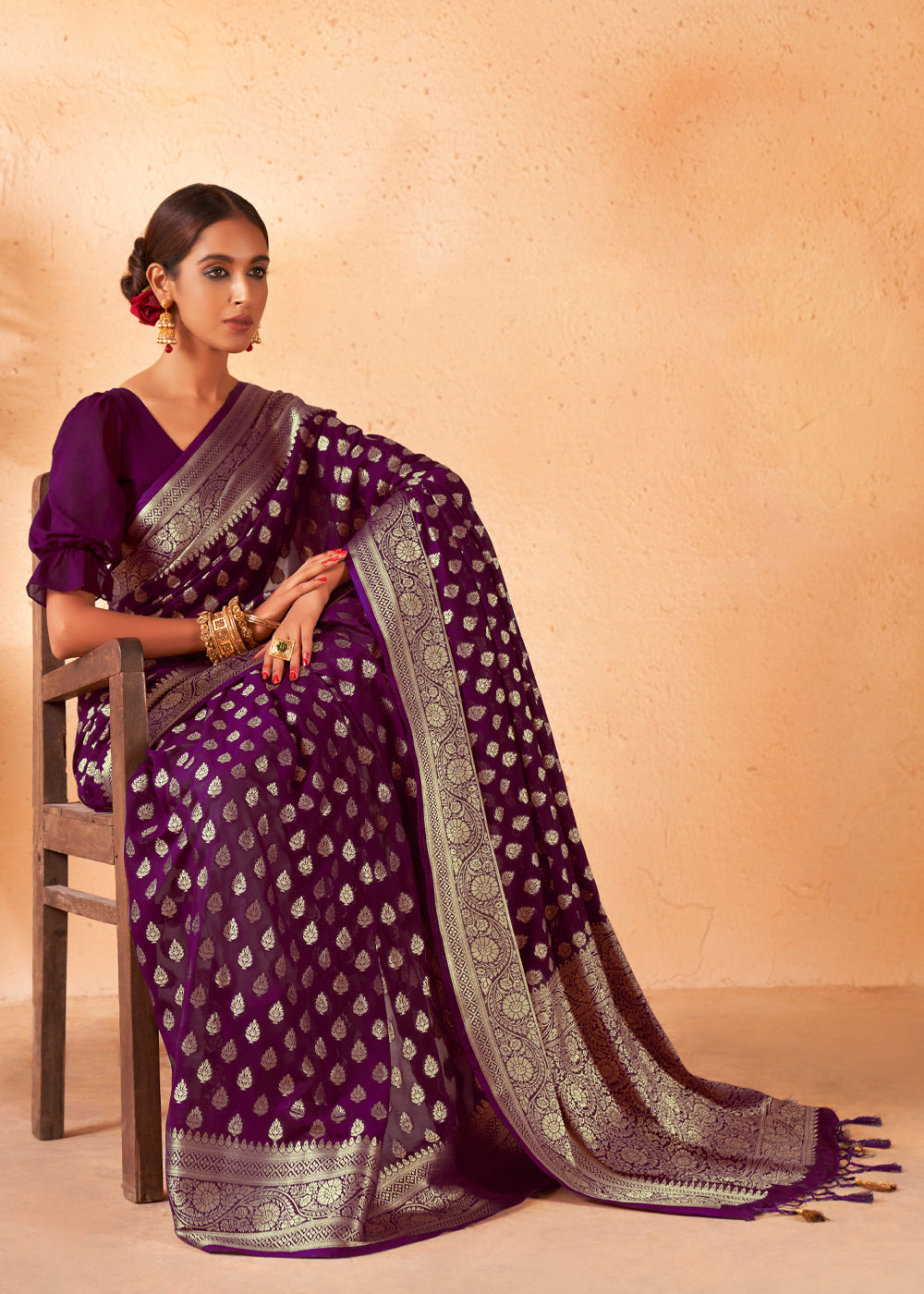 Buy MySilkLove Finn Purple Woven Georgette Saree Online