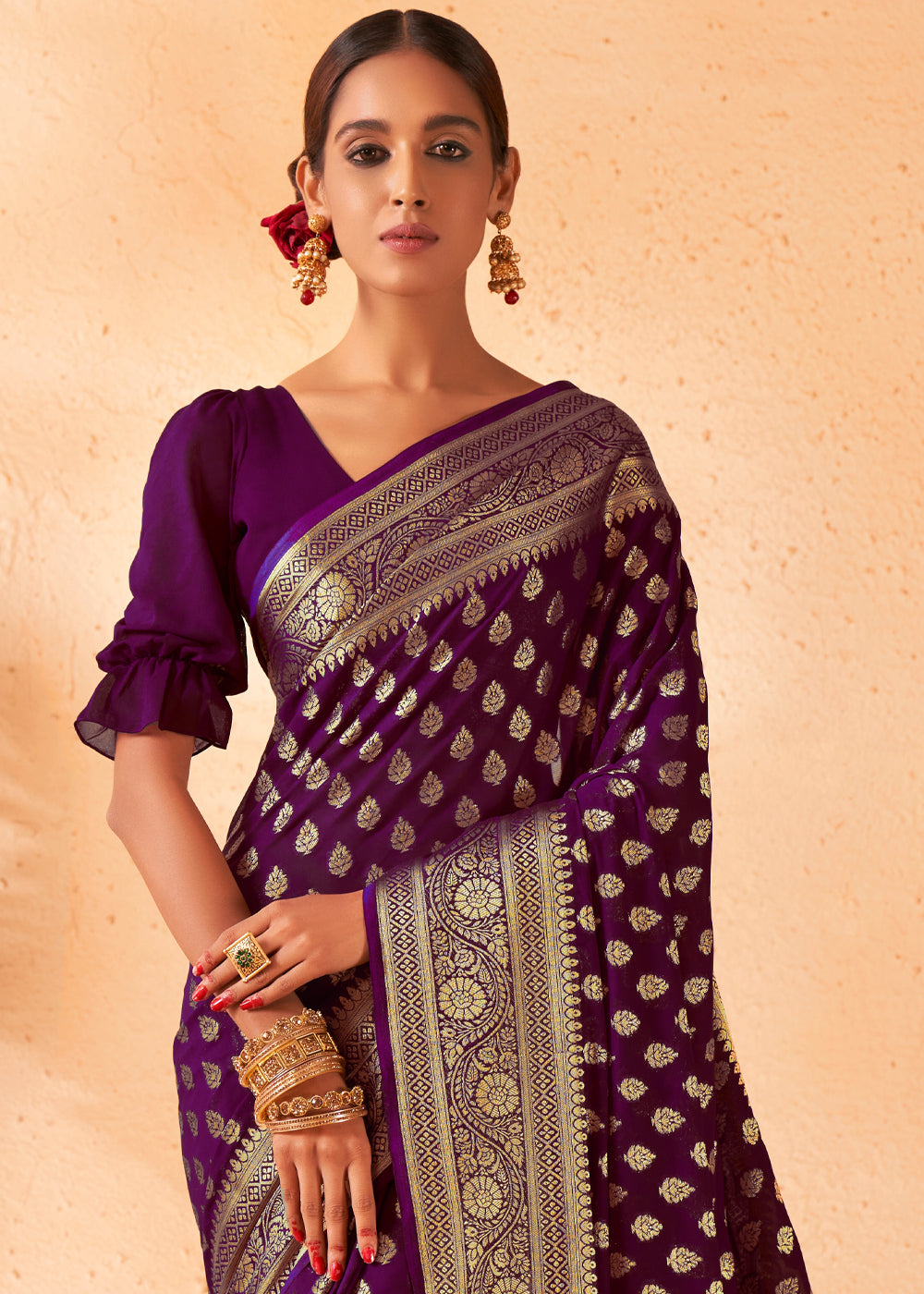 Buy MySilkLove Finn Purple Woven Georgette Saree Online