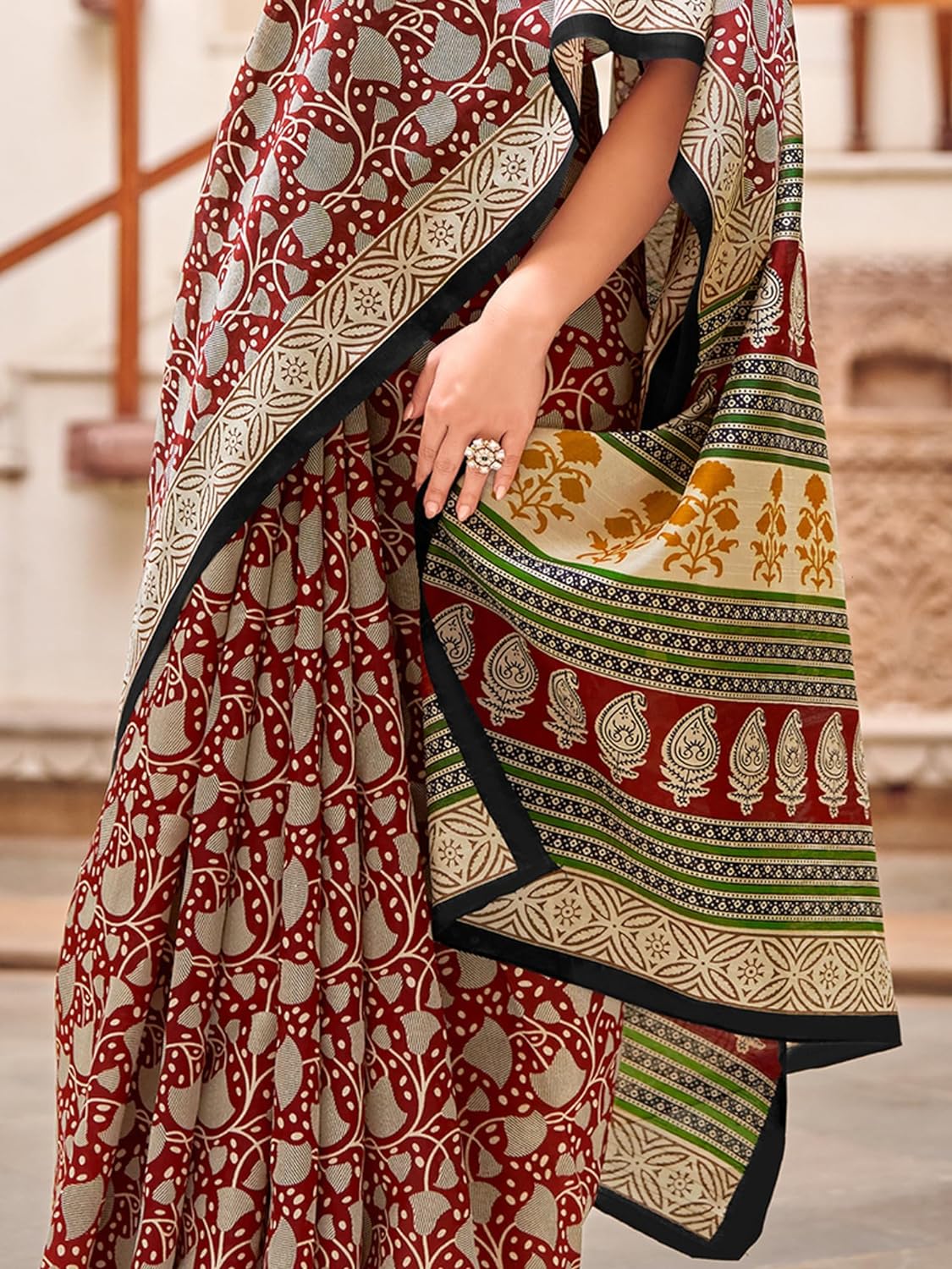 Buy MySilkLove Copper Rust Brown Bhagalpuri Print Saree Online