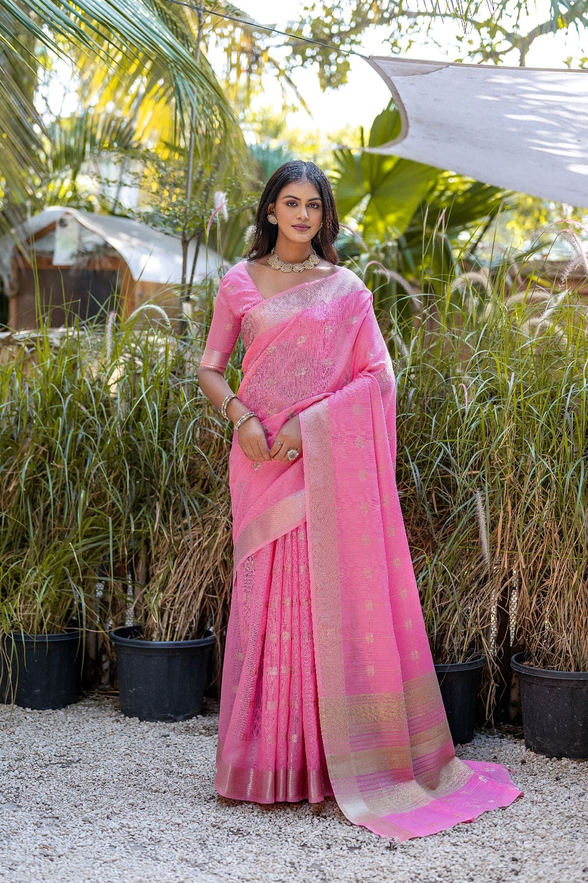 Buy MySilkLove Deep Blush Pink Cotton Saree Online