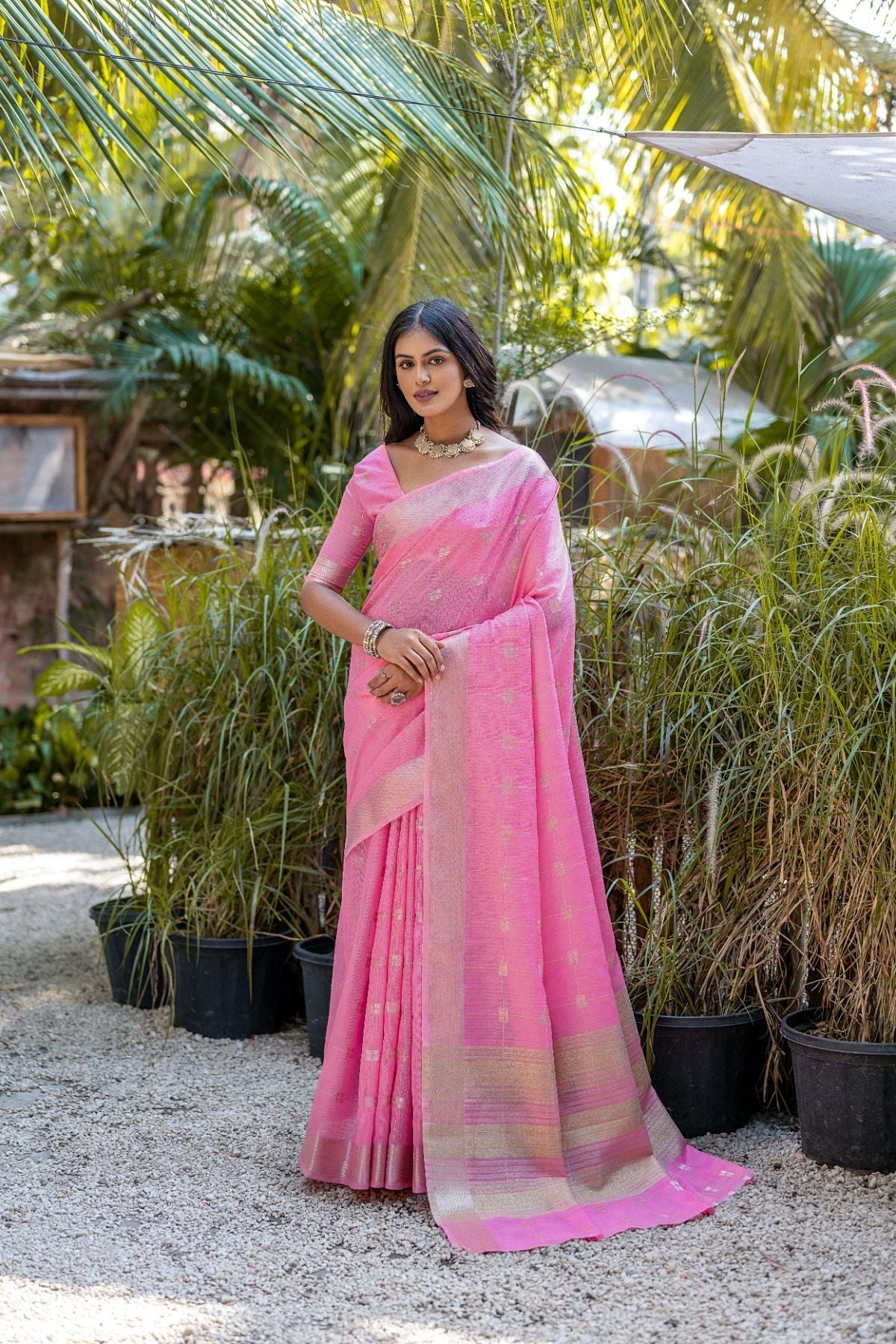 Buy MySilkLove Deep Blush Pink Cotton Saree Online