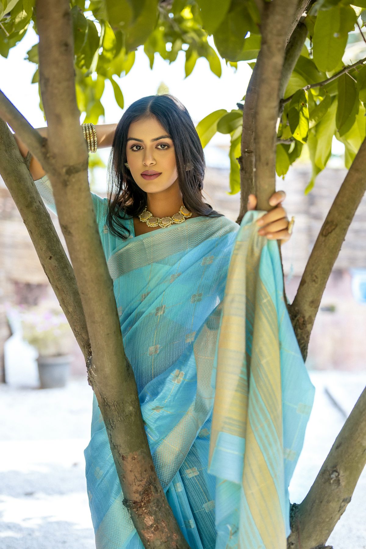 MySilkLove Sea Serpent Blue Cotton Saree