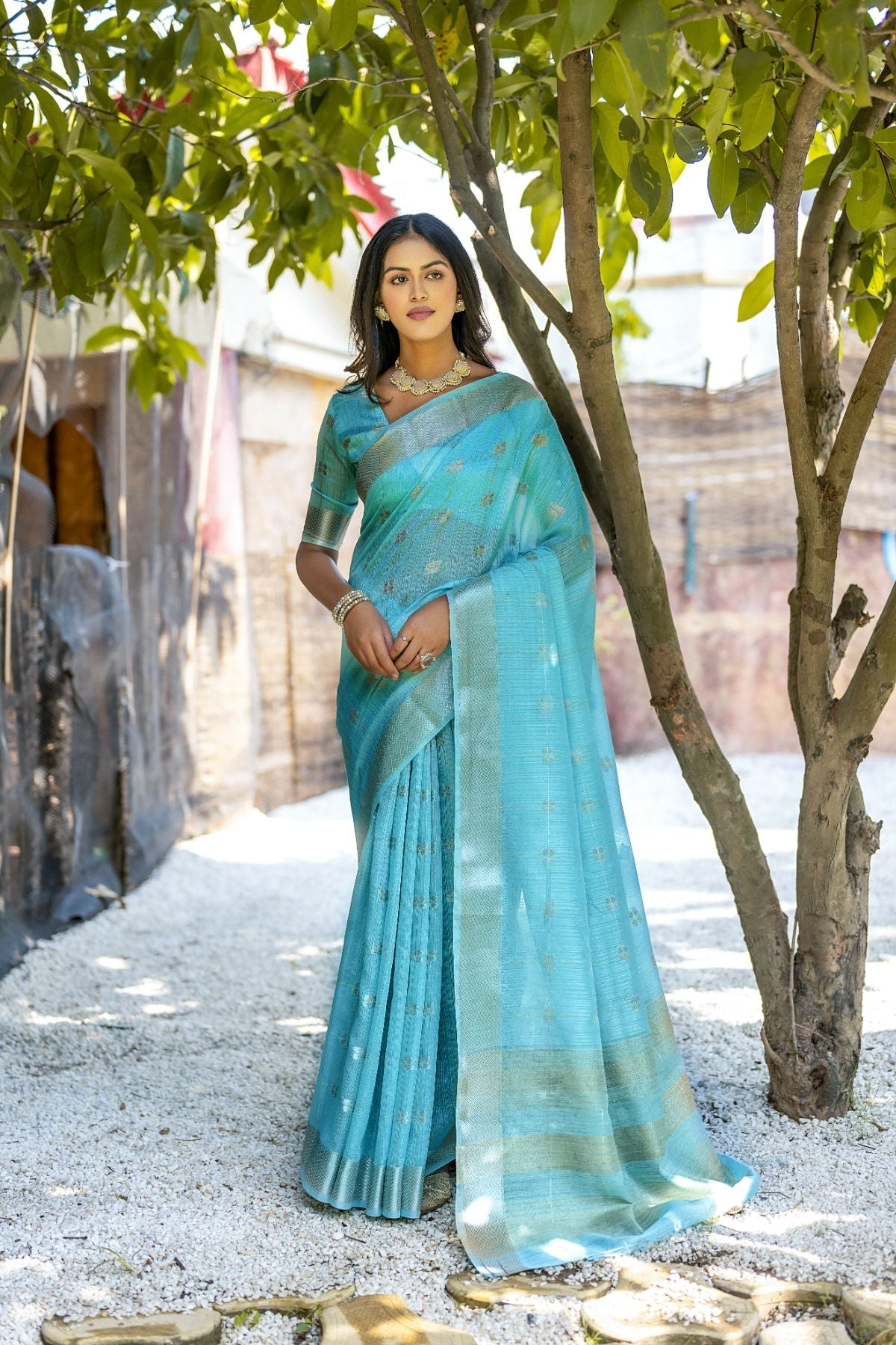 Buy MySilkLove Sea Serpent Blue Cotton Saree Online