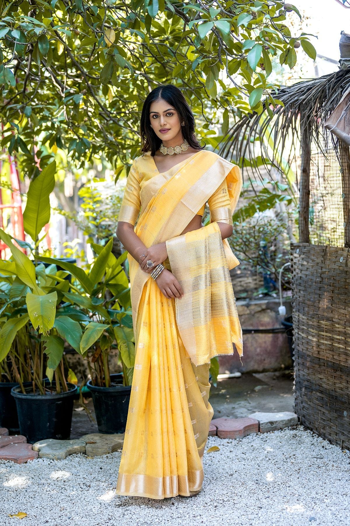 Buy MySilkLove Cape Honey Yellow Cotton Saree Online