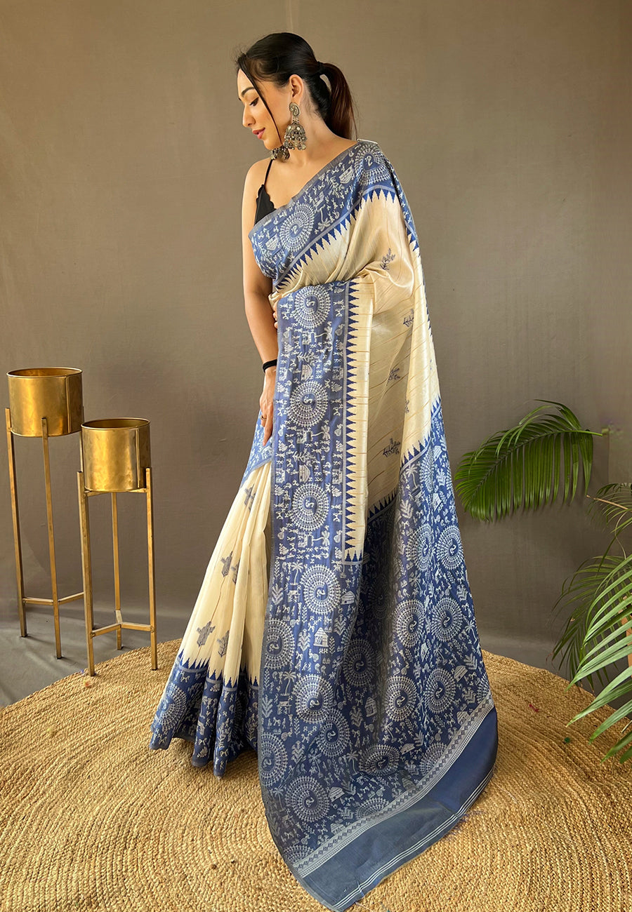 Buy MySilkLove Waikawa Blue Tussar Silk Saree Online