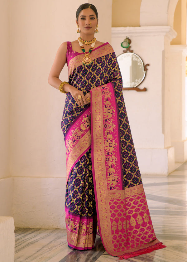 Cosmic Purple Woven Banarasi Bandhani Silk Saree