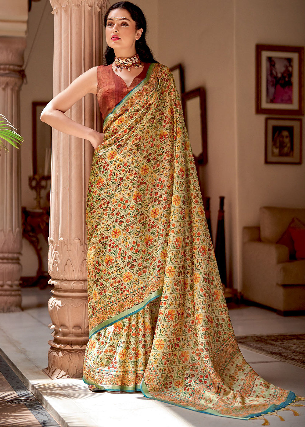 Buy MySilkLove Desert Yellow Banarasi Printed Silk Saree Online
