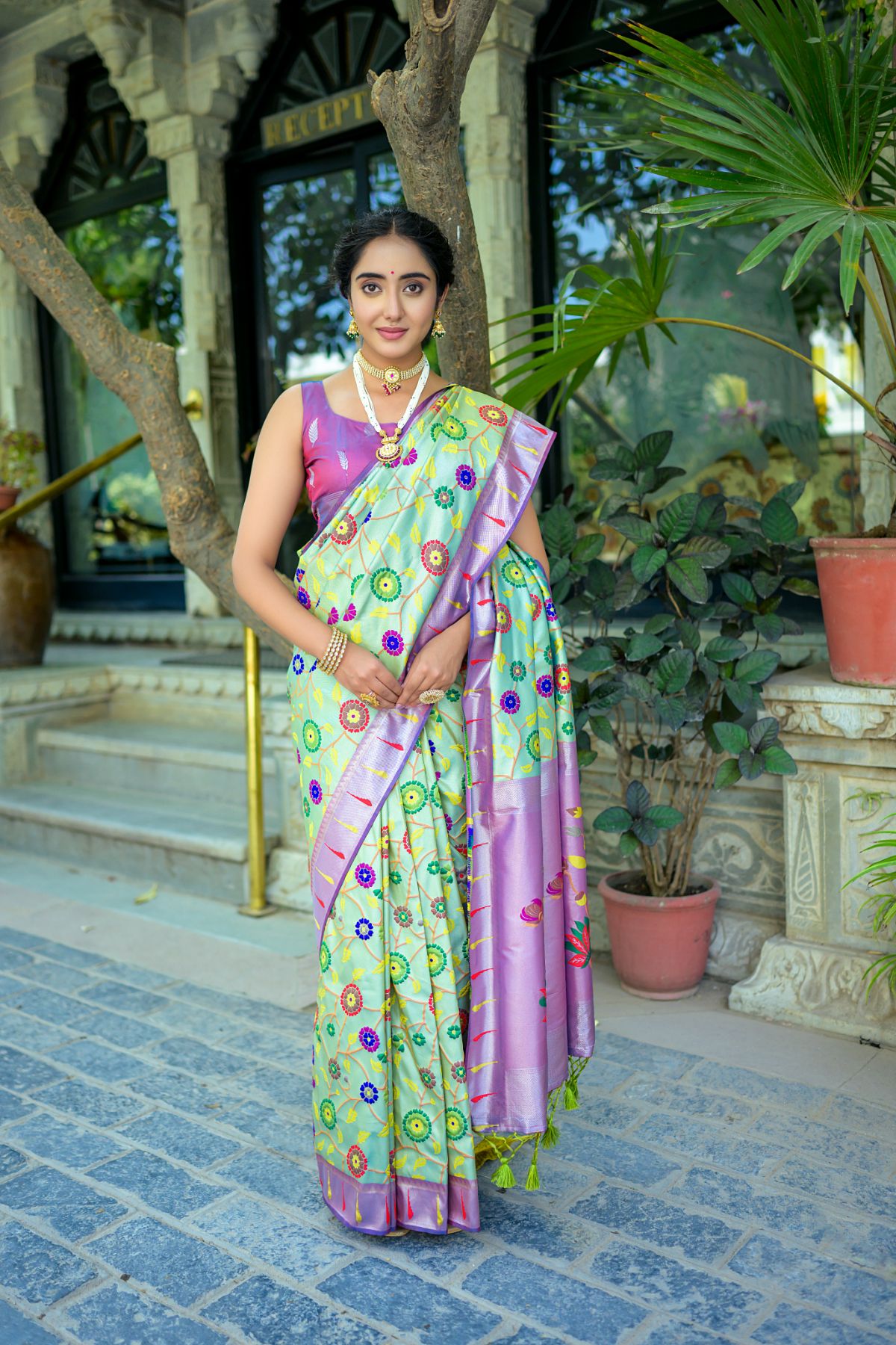 Buy MySilkLove Mint Green Woven Paithani Saree Online