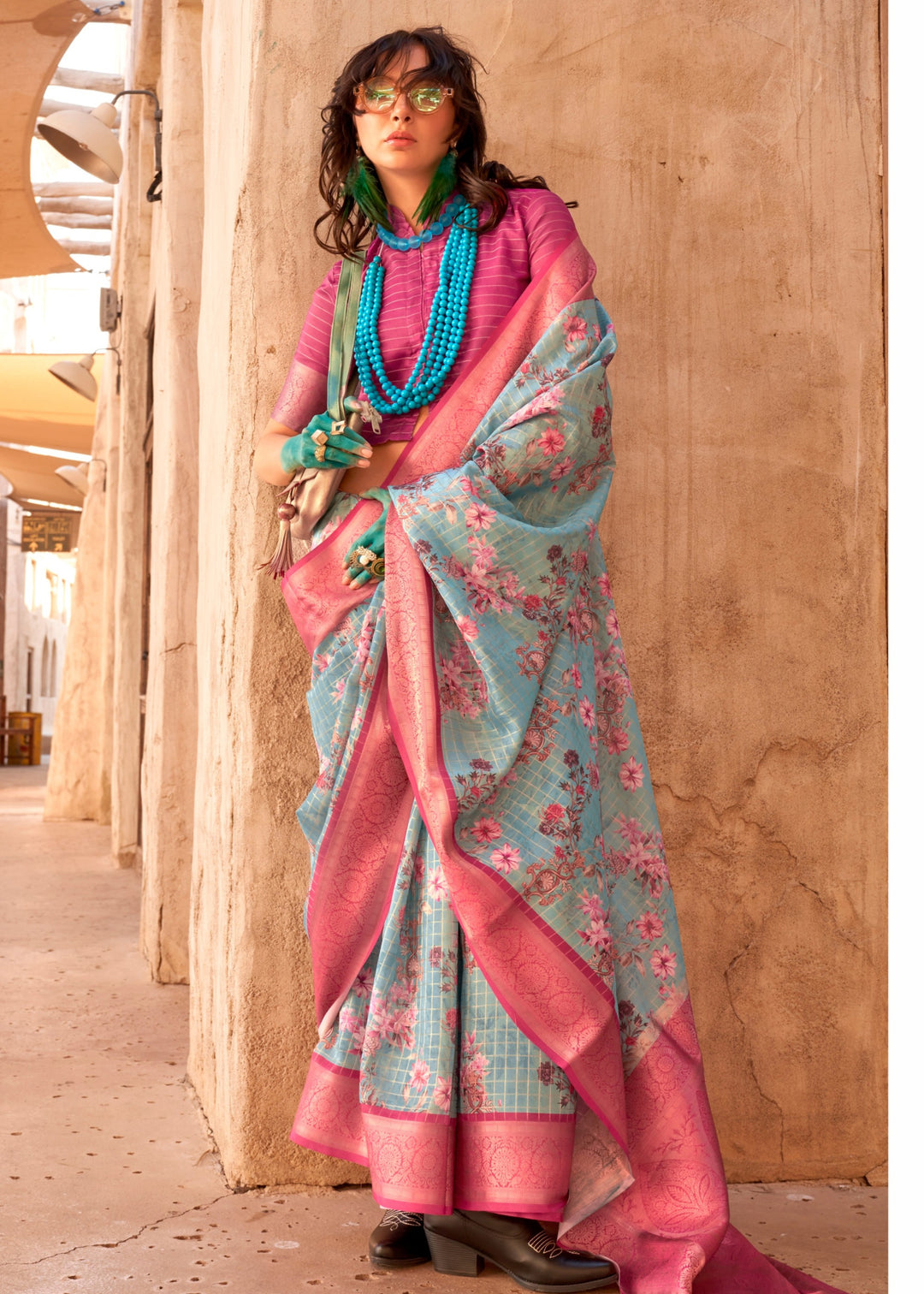 Buy MySilkLove Blush Pink Georgette Handloom Printed Saree Online