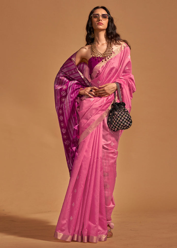 Buy MySilkLove Tulip Pink Handloom Banarasi Silk Saree Online