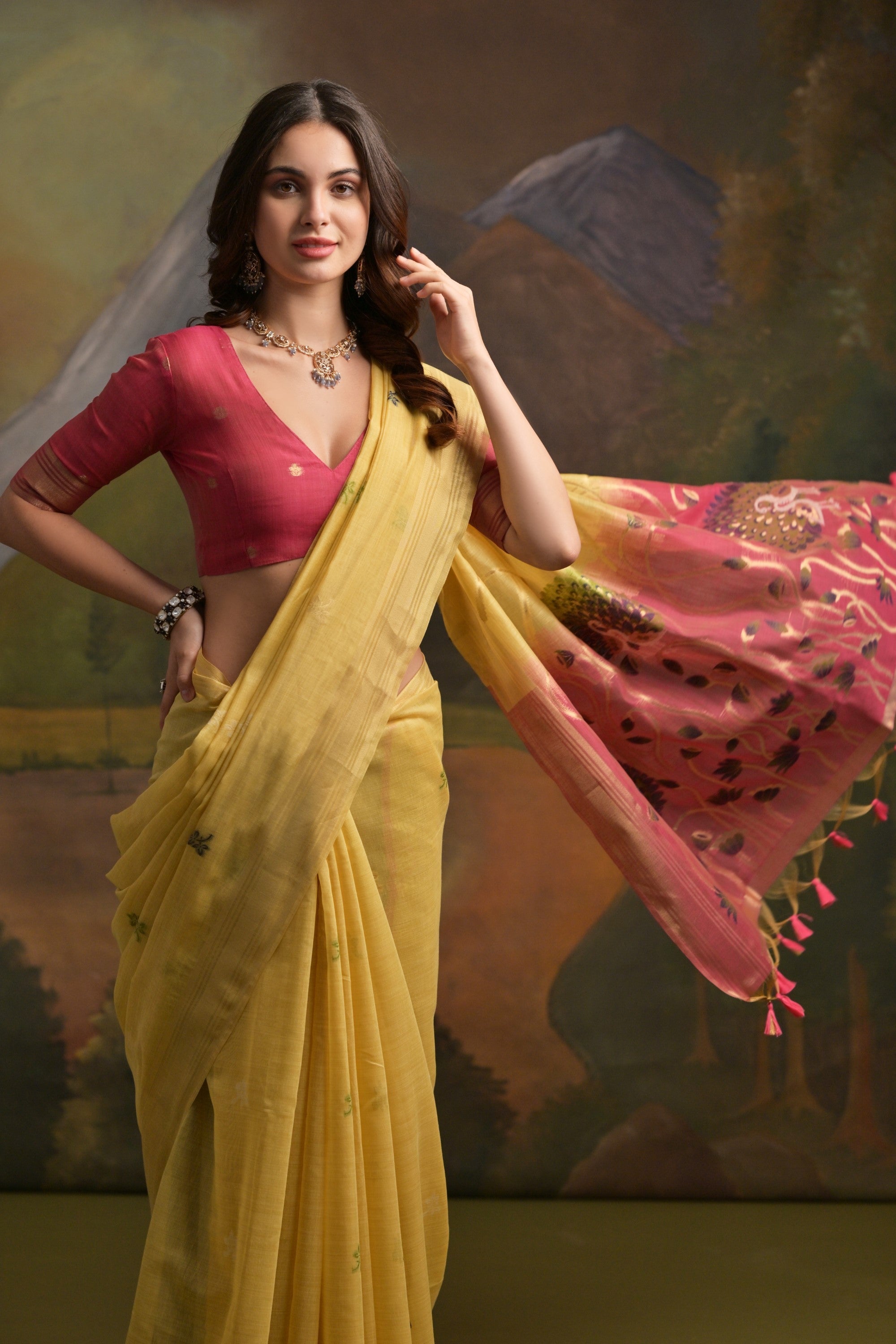 Buy MySilkLove Bush Yellow Pichwai Woven Muga Cotton Saree Online