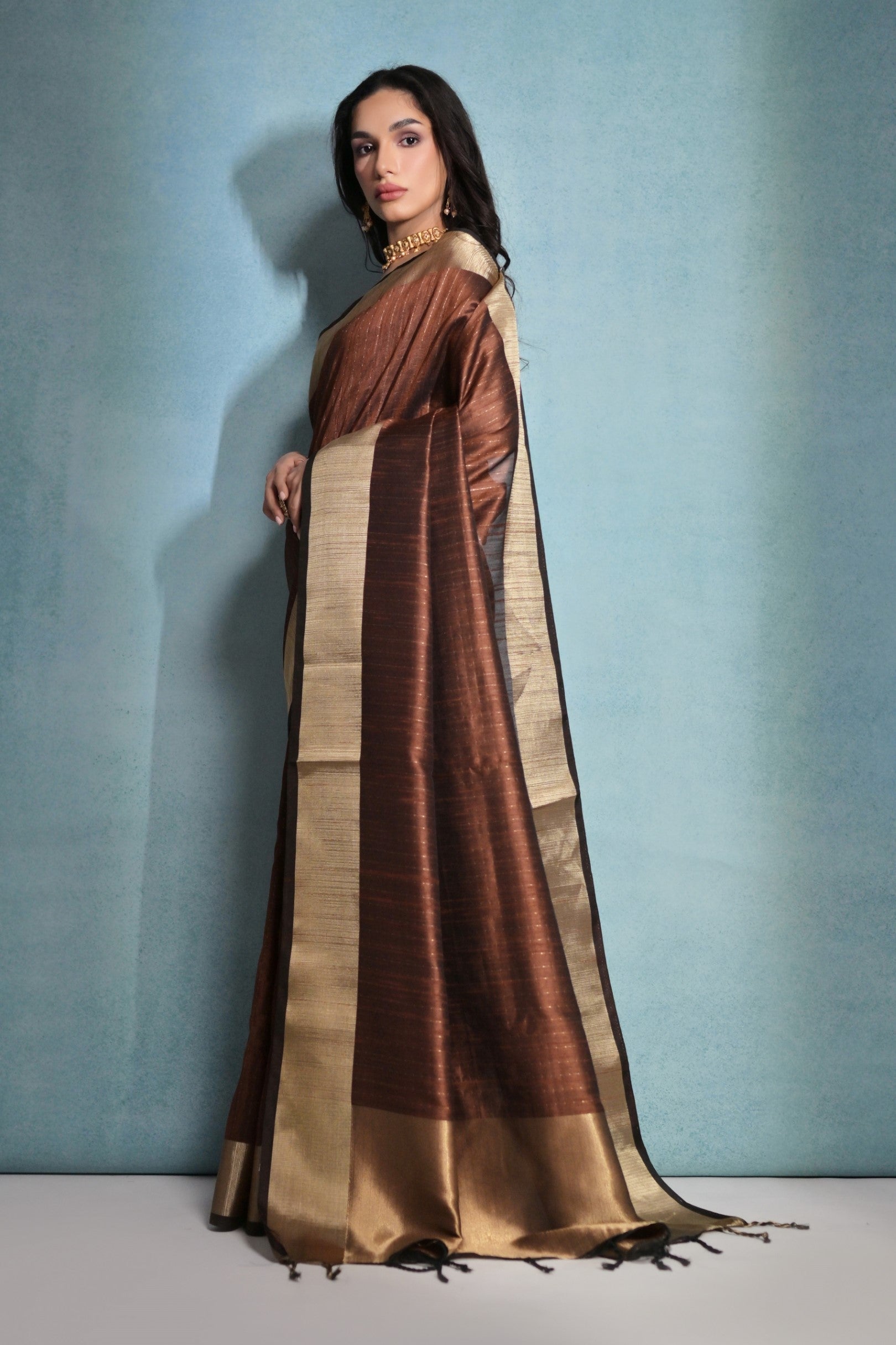 Buy MySilkLove Coco Brown Woven Raw Silk Saree Online