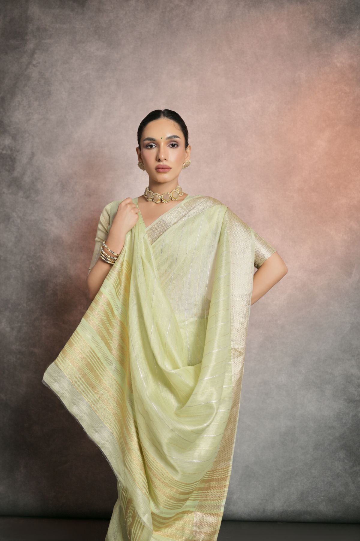 MySilkLove Green Tea Tissue Cotton Saree