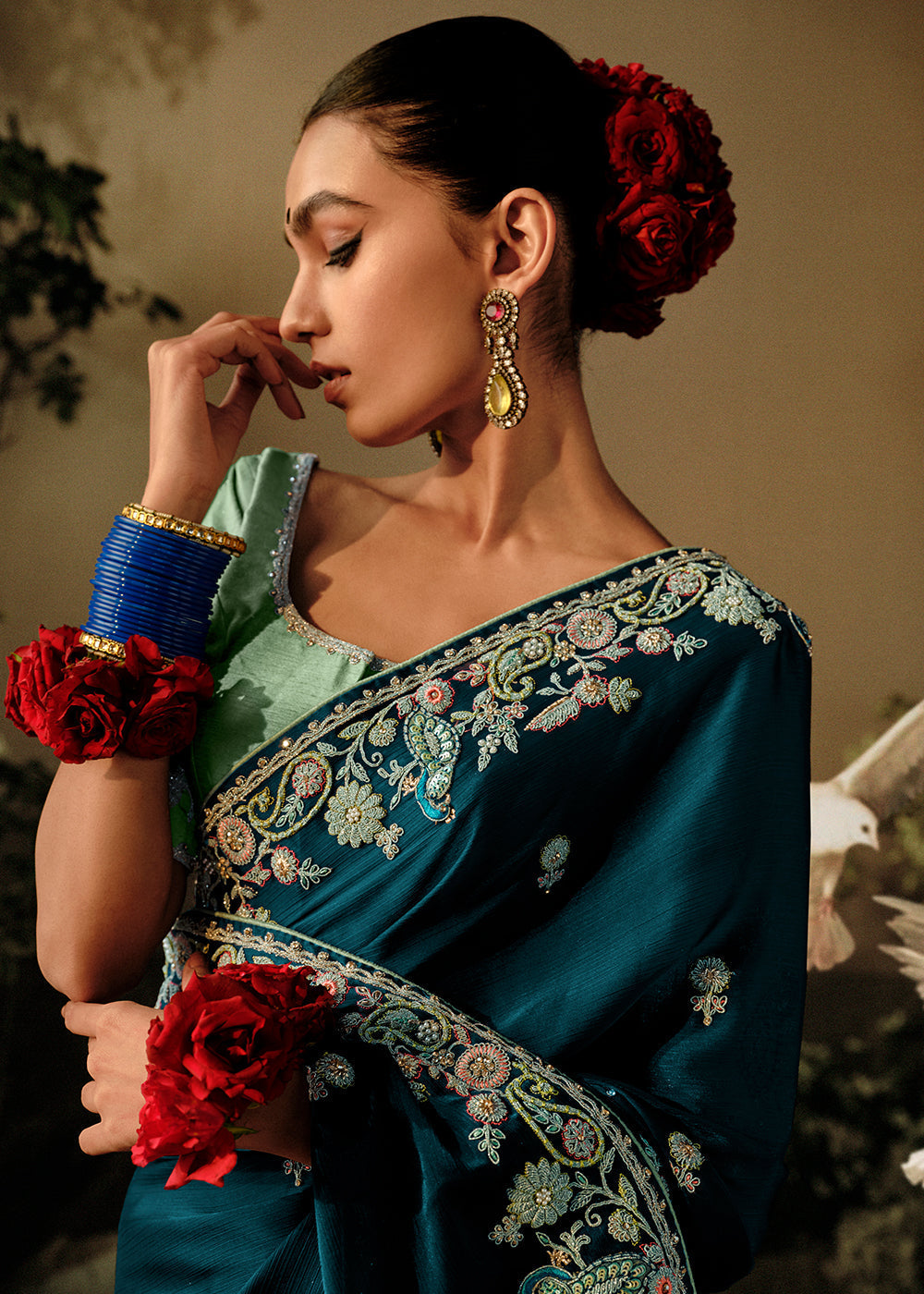 MySilkLove Cosmic Cobalt Blue Embroidery Designer Banarasi Dola Silk Saree