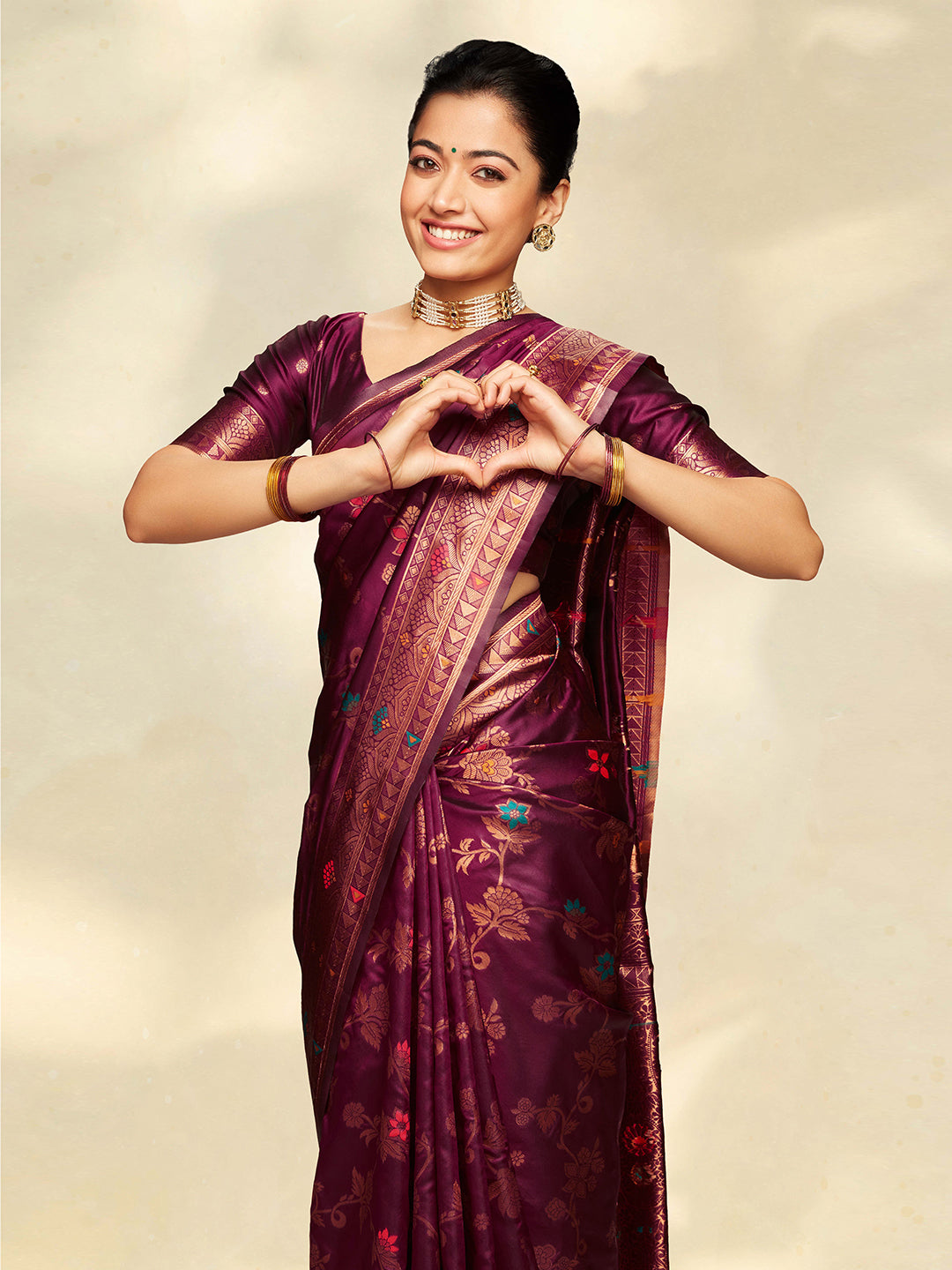 MySilkLove Rashmika Mandana in Wine Berry Purple Woven Handloom Saree
