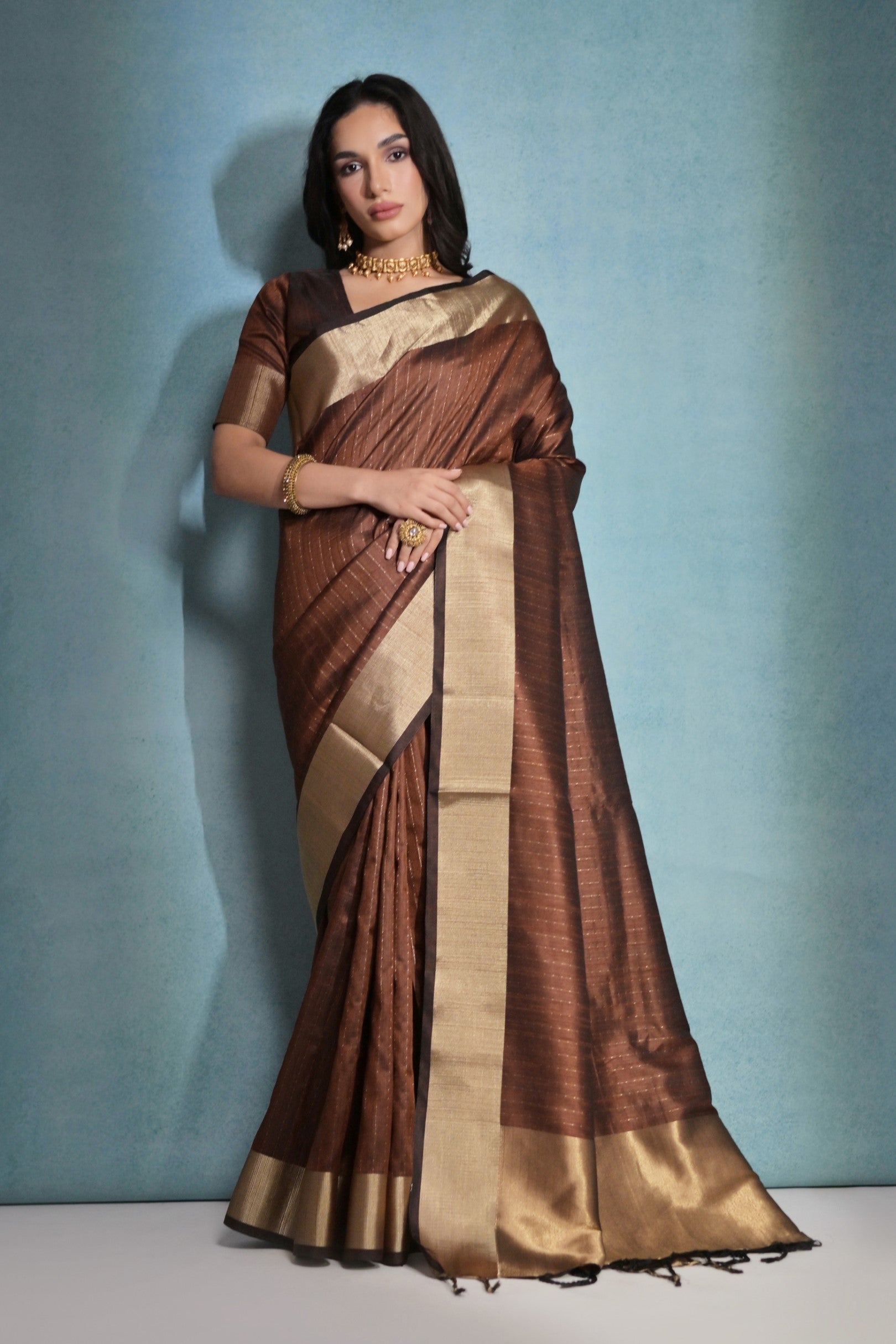 Buy MySilkLove Coco Brown Woven Raw Silk Saree Online