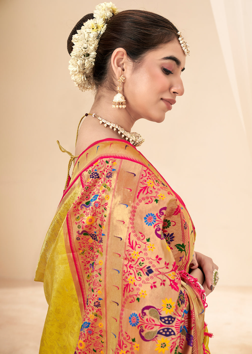 MySilkLove Sunset Pearl Yellow Woven Paithani Tissue Silk Saree