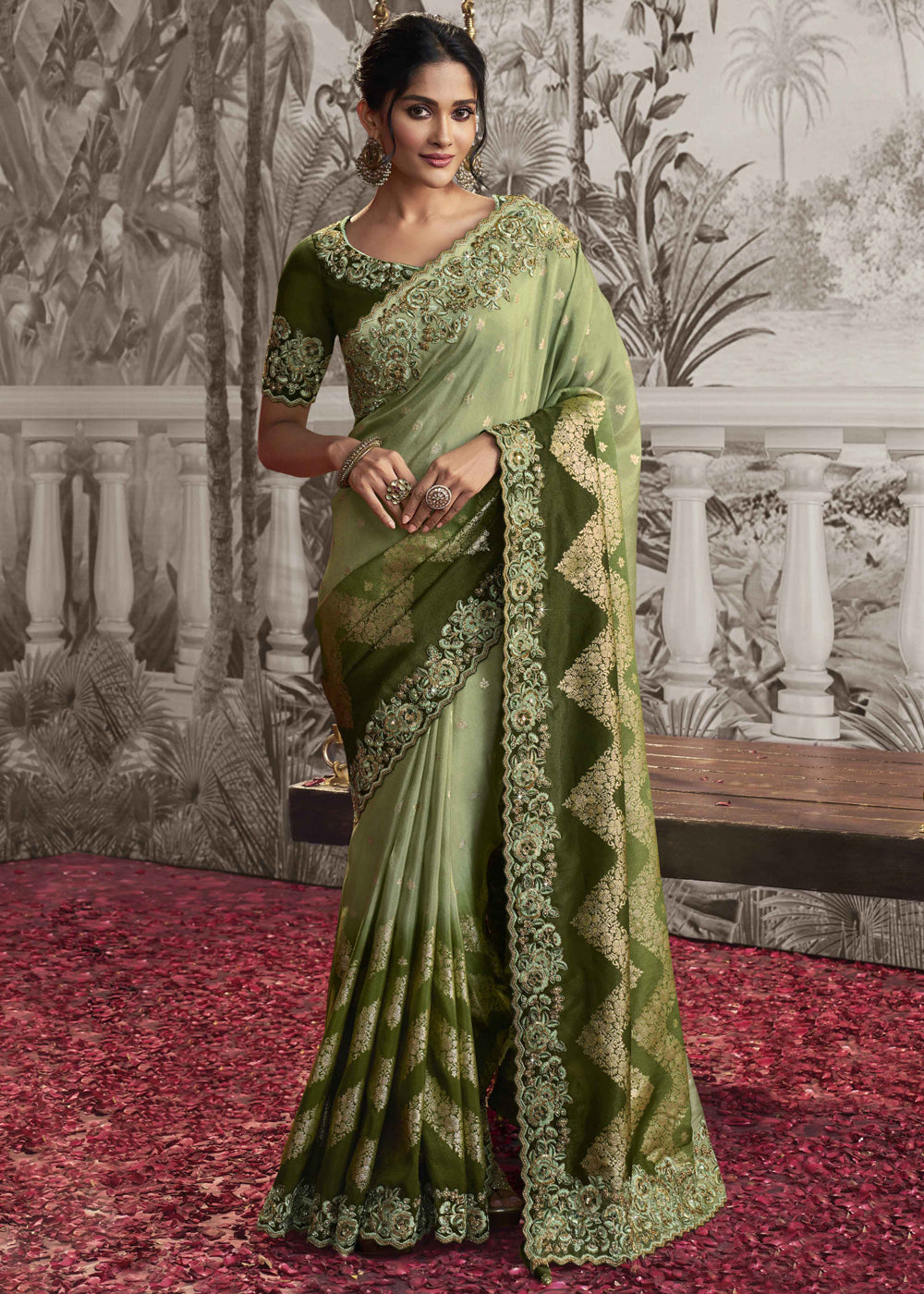 Buy MySilkLove Venom Green Embroidered Designer Silk Saree Online