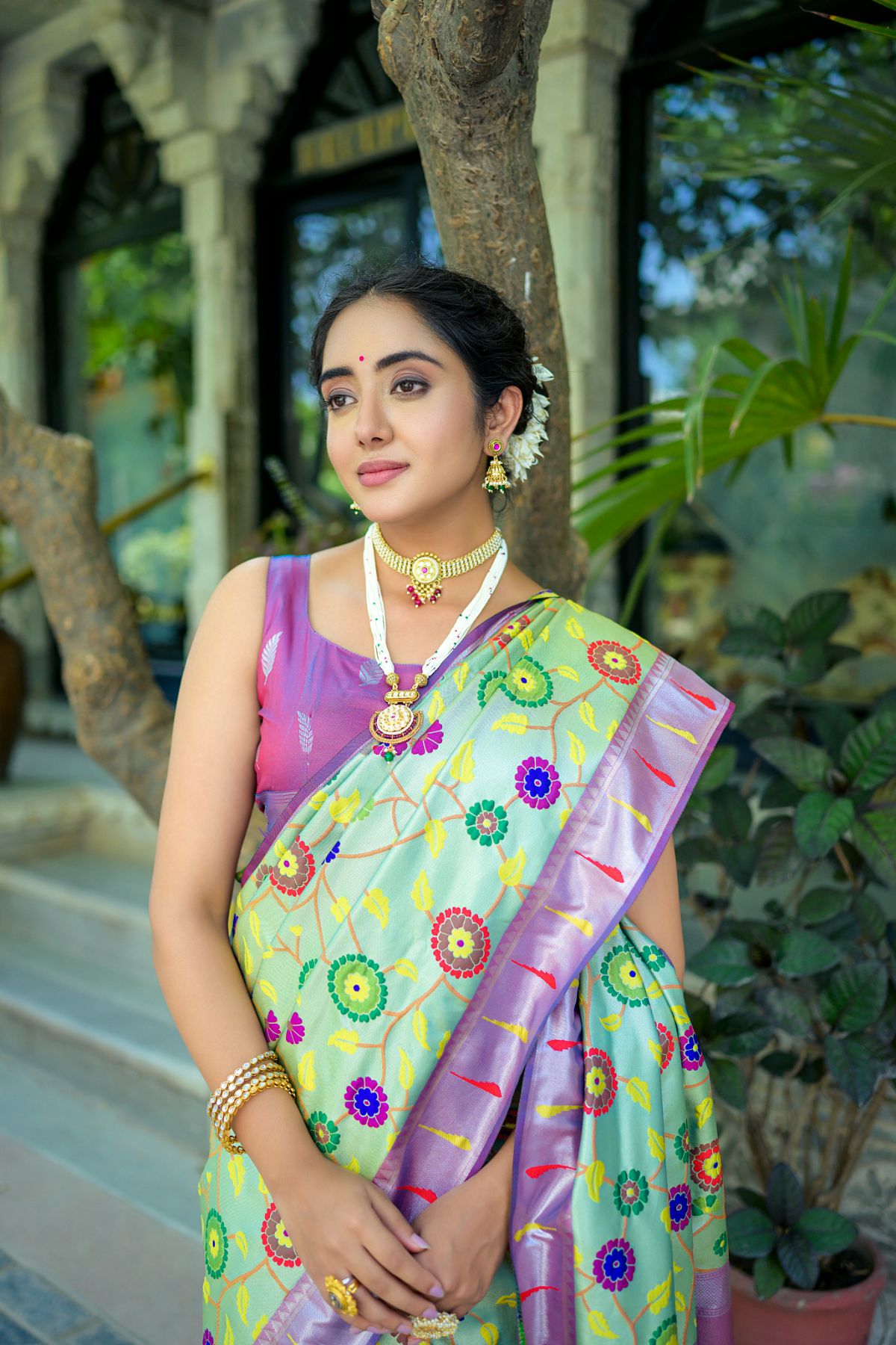 Buy MySilkLove Mint Green Woven Paithani Saree Online