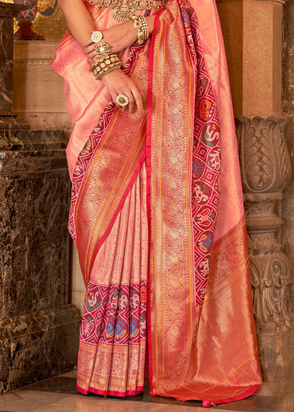 Buy MySilkLove Froly Peach Zari Woven Banarasi Meenkari Silk Saree Online