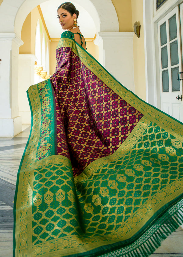Tawny Port Purple Woven Banarasi Bandhani Silk Saree