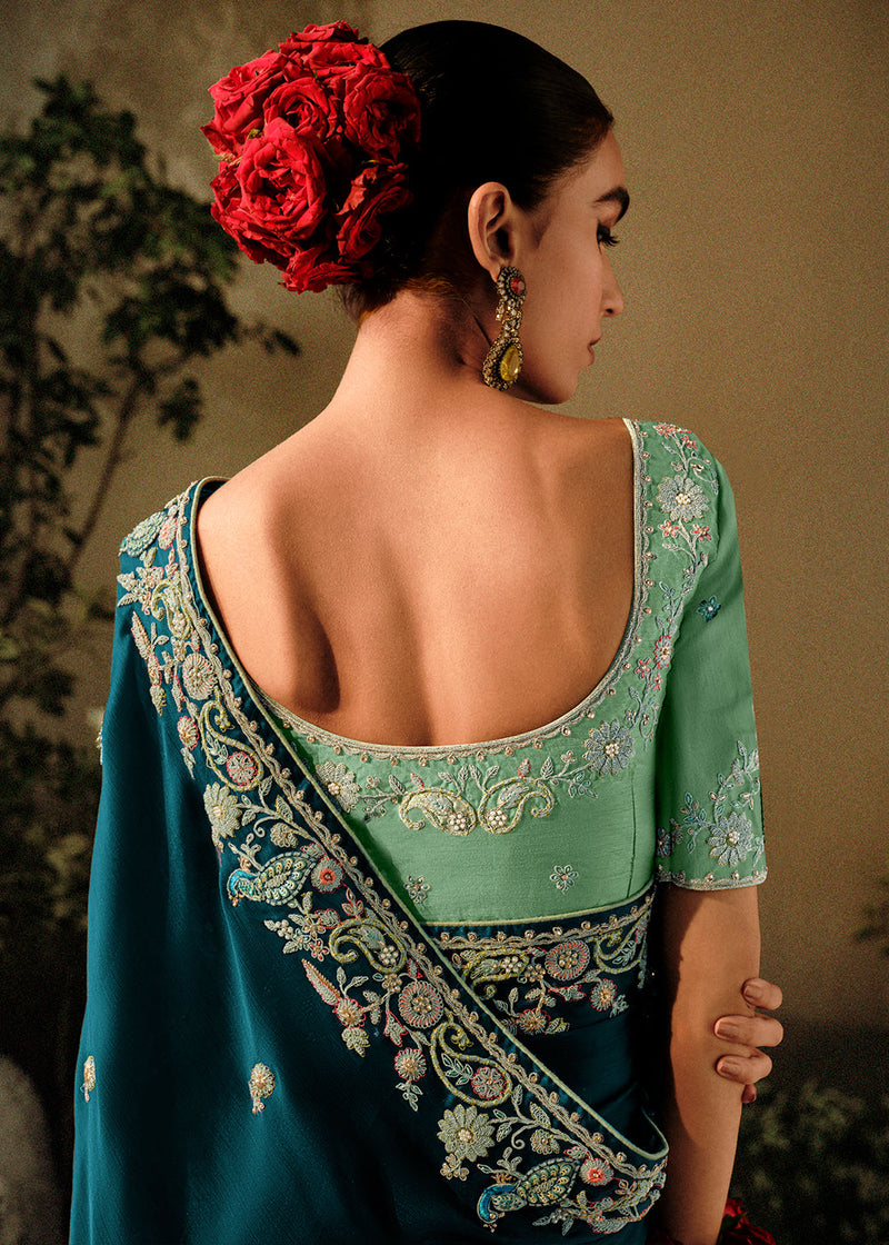 Cosmic Cobalt Blue Embroidery Designer Banarasi Dola Silk Saree