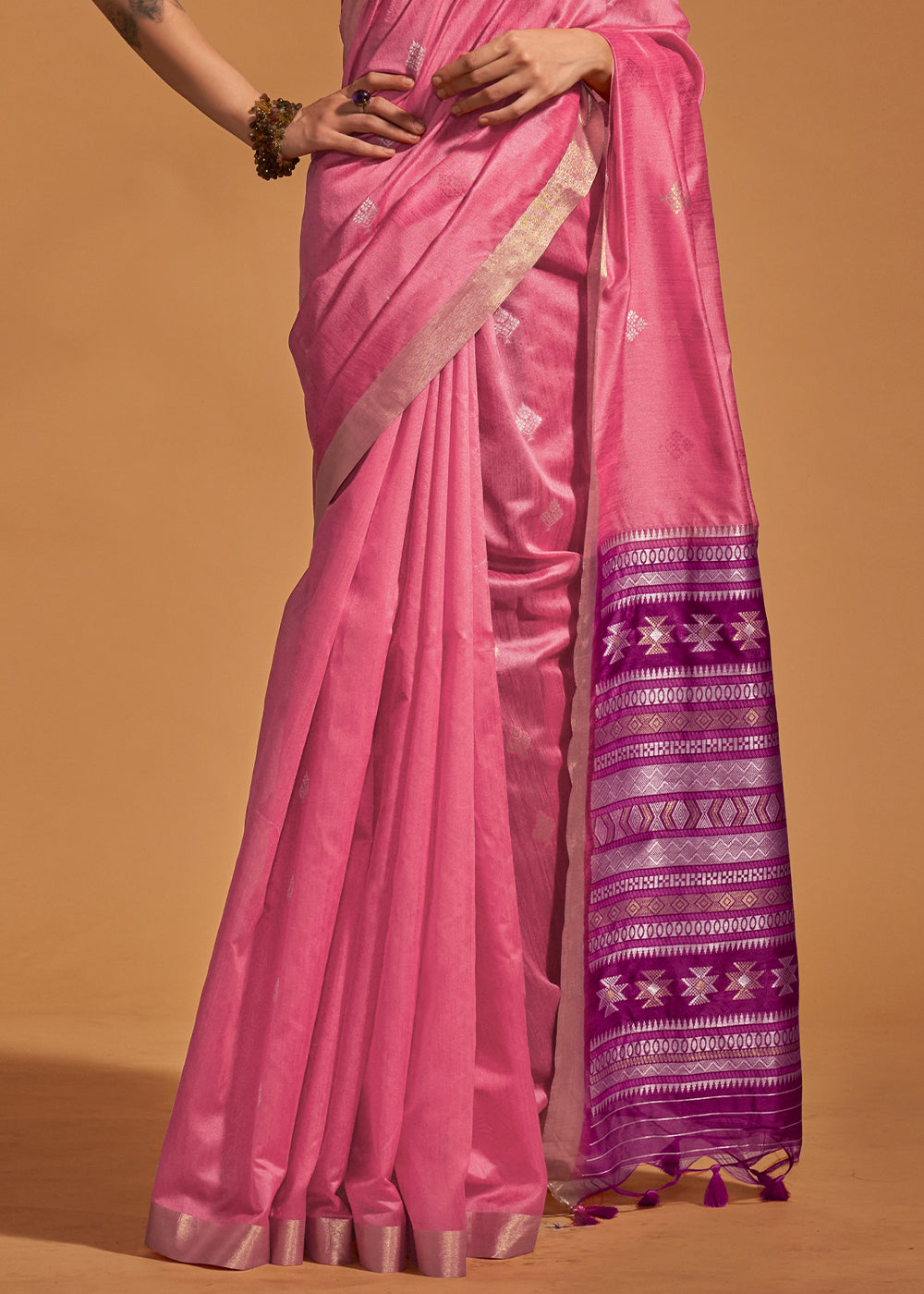 Buy MySilkLove Tulip Pink Handloom Banarasi Silk Saree Online