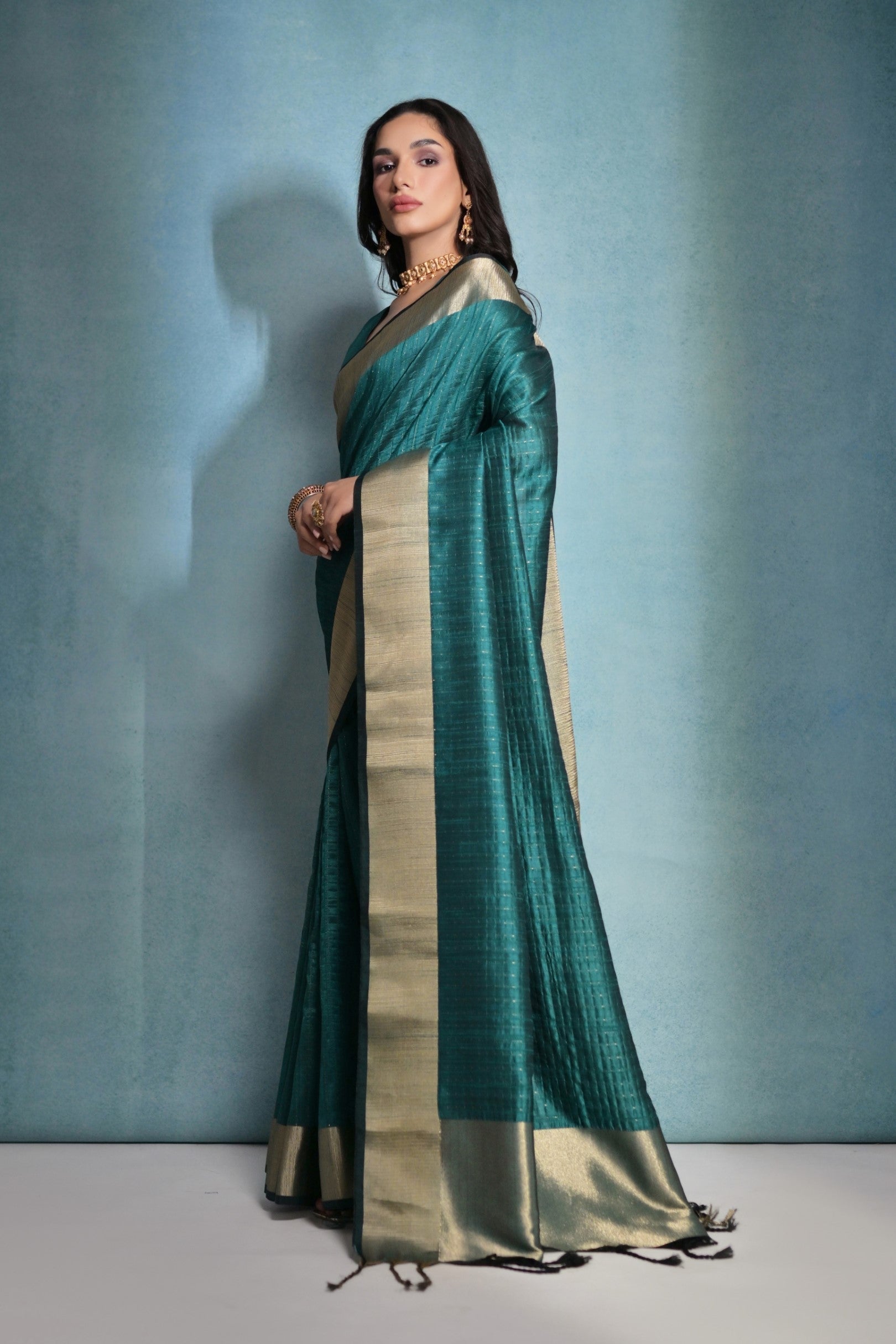 Buy MySilkLove Casal Green Woven Raw Silk Saree Online