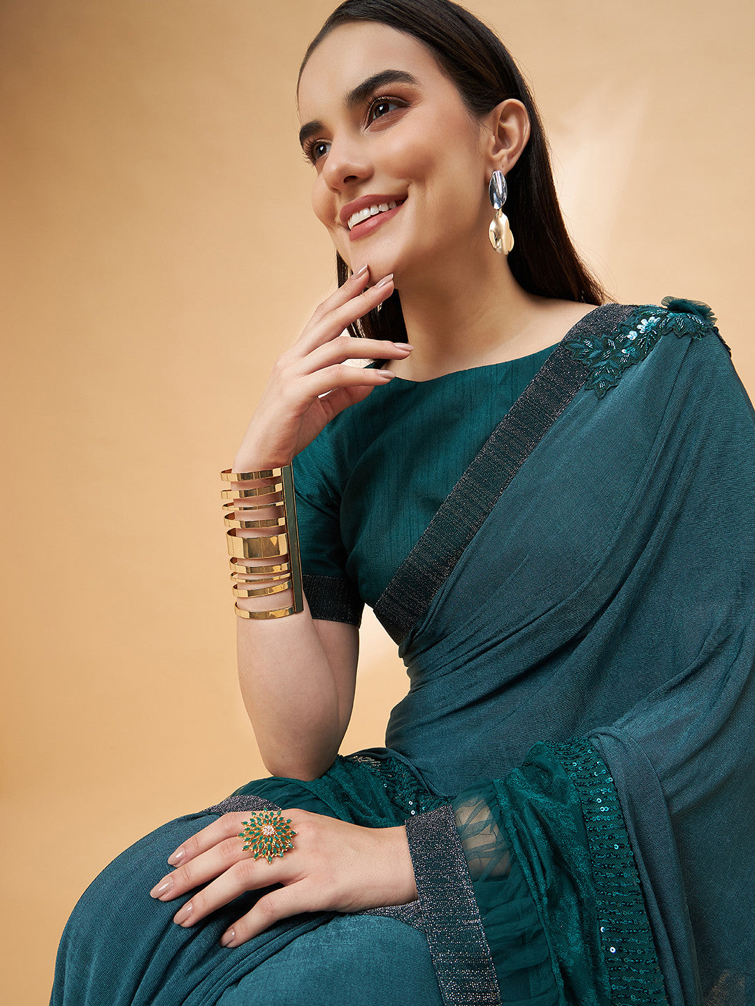 Buy MySilkLove Metal Green Georgette Designer Saree Online