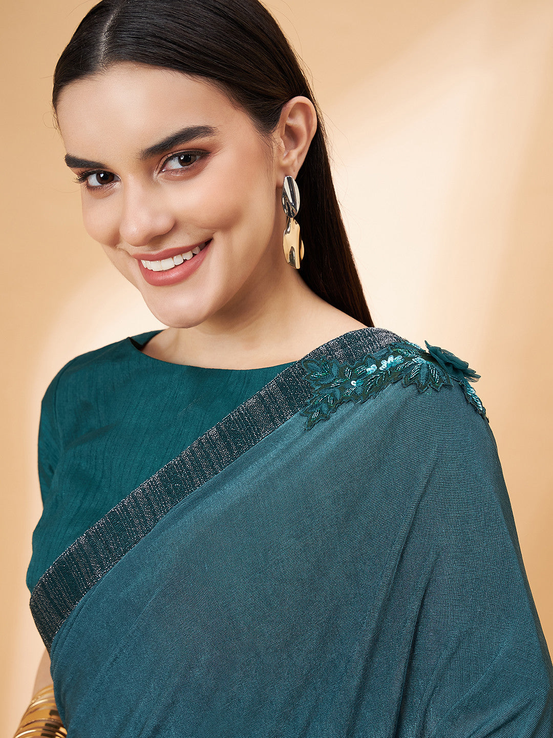 Buy MySilkLove Metal Green Georgette Designer Saree Online