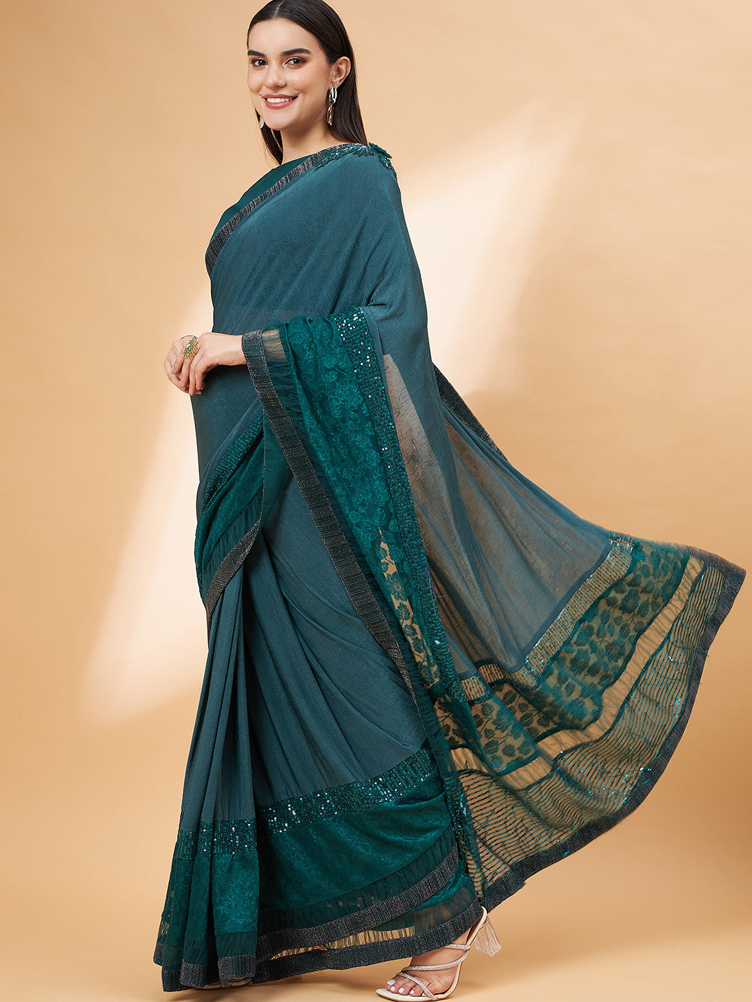 Buy MySilkLove Metal Green Georgette Designer Saree Online