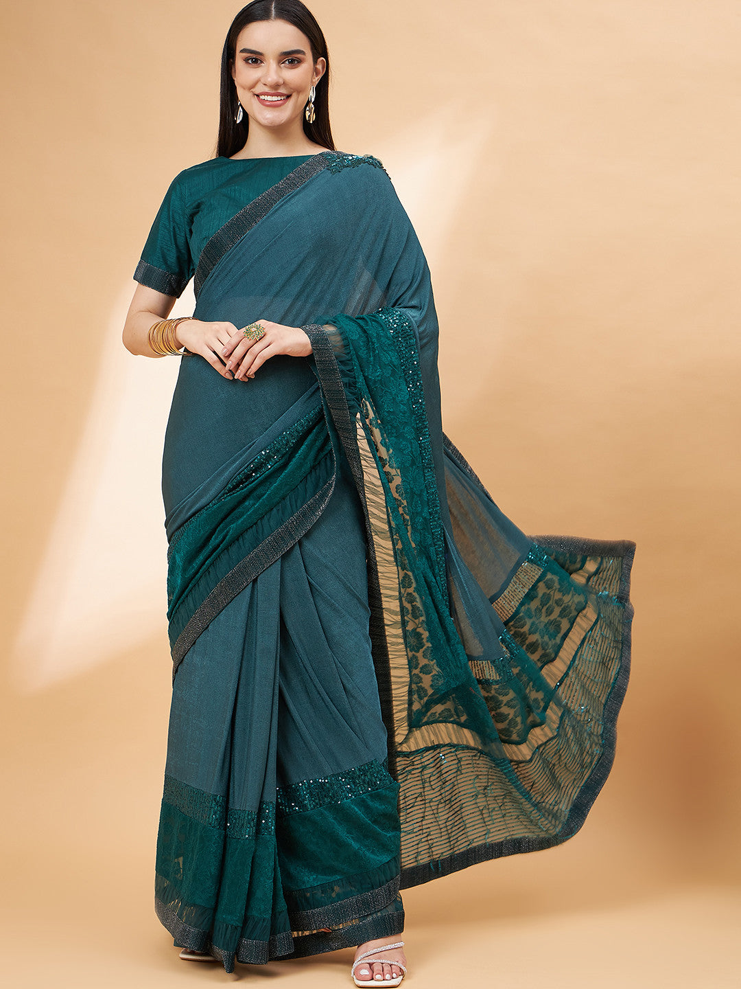 Buy MySilkLove Metal Green Georgette Designer Saree Online