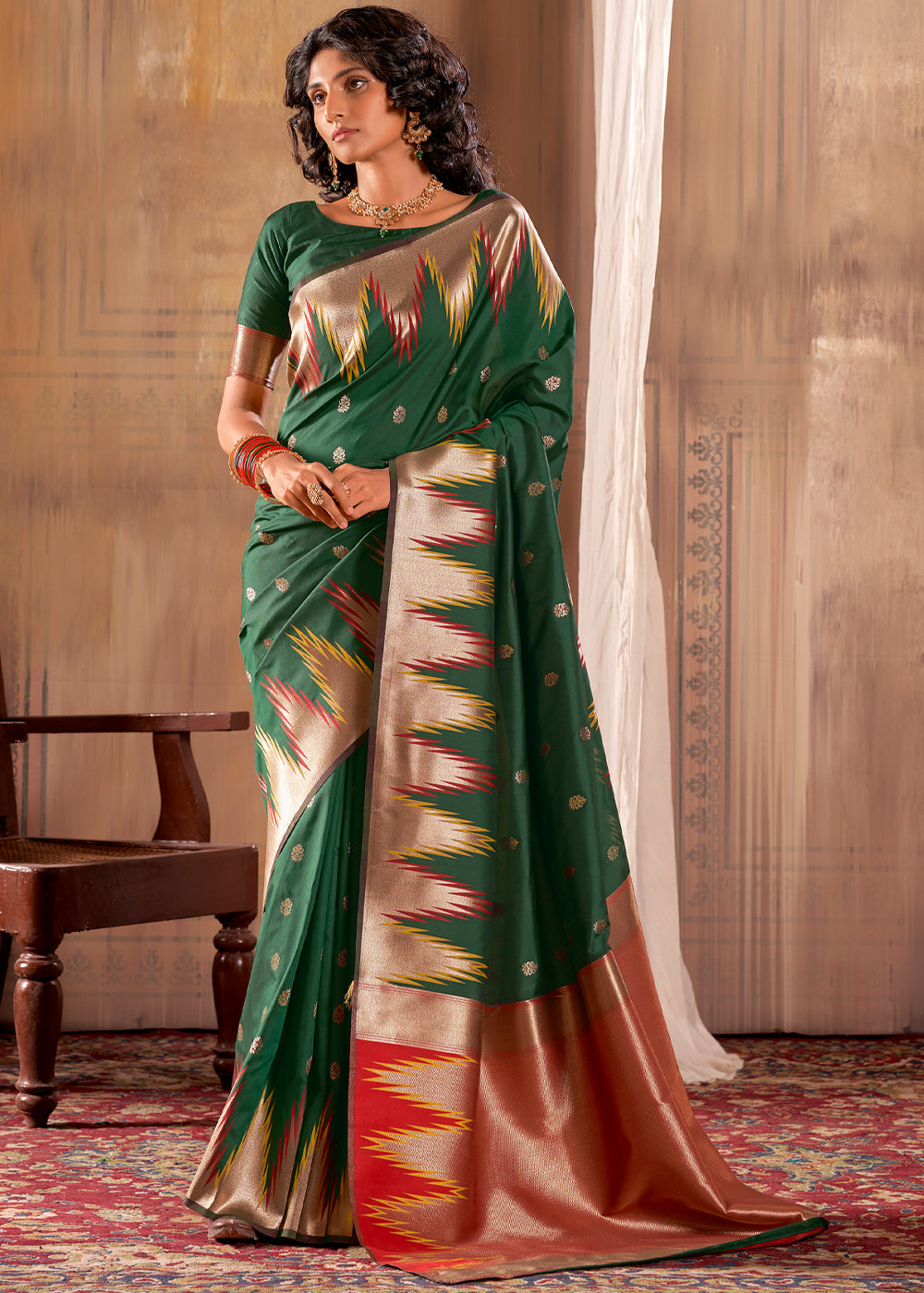 Buy MySilkLove Everglade Green Woven Banarasi Saree Online