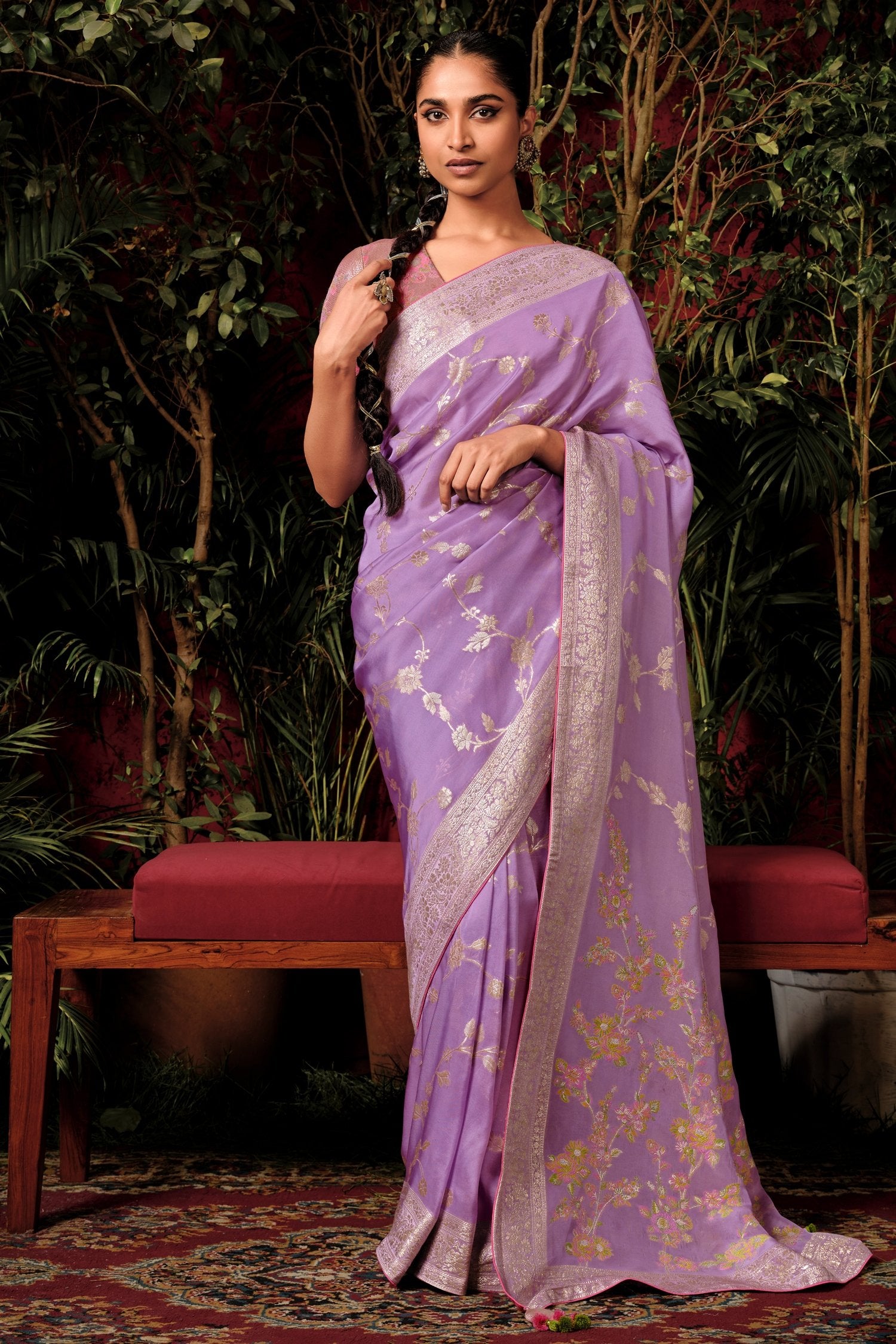 Buy MySilkLove Lavender Clematis Woven Designer Banarasi Silk Saree Online