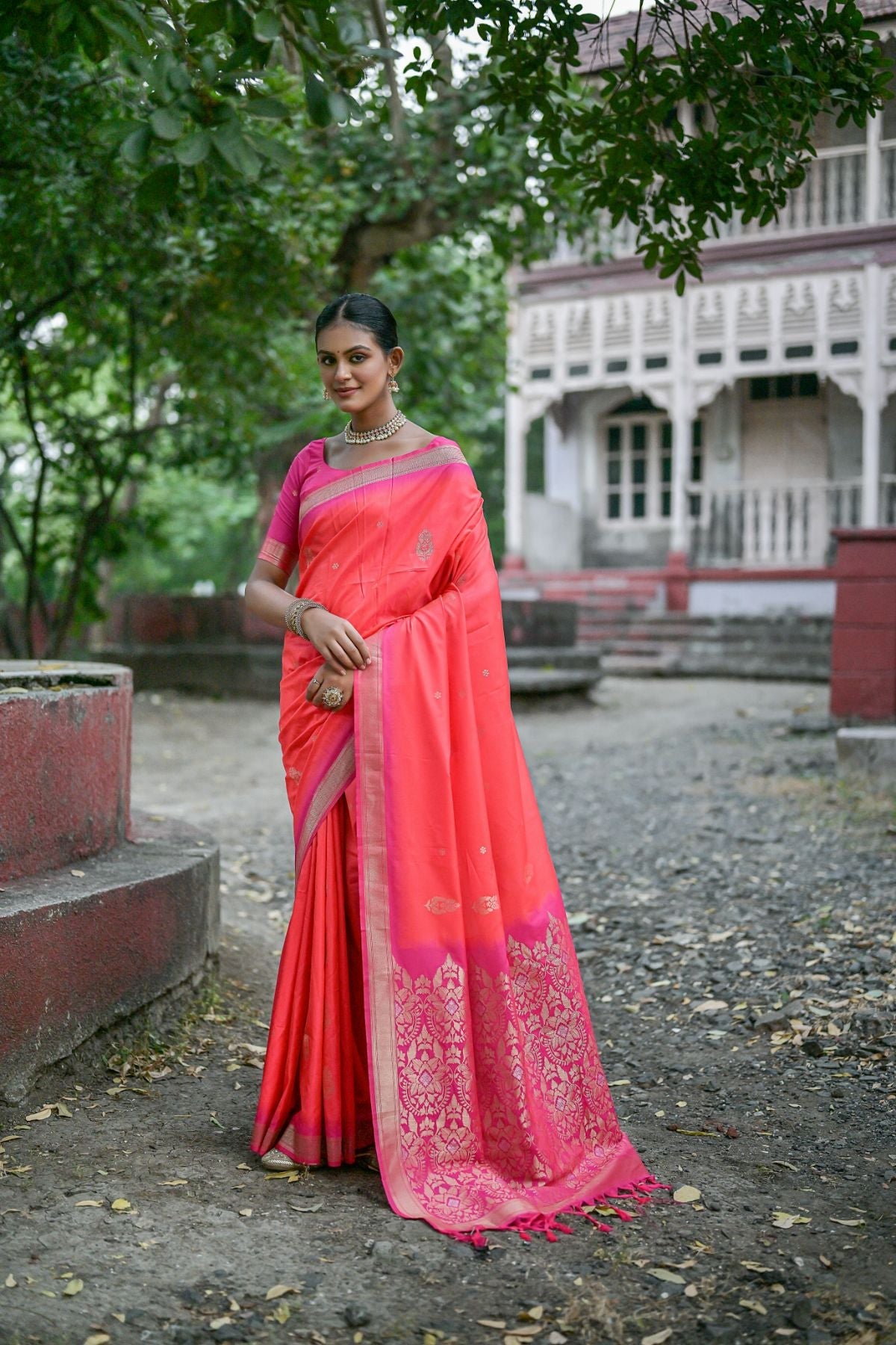 MySilkLove Fiery Rose Orange Banarasi Soft Silk Saree