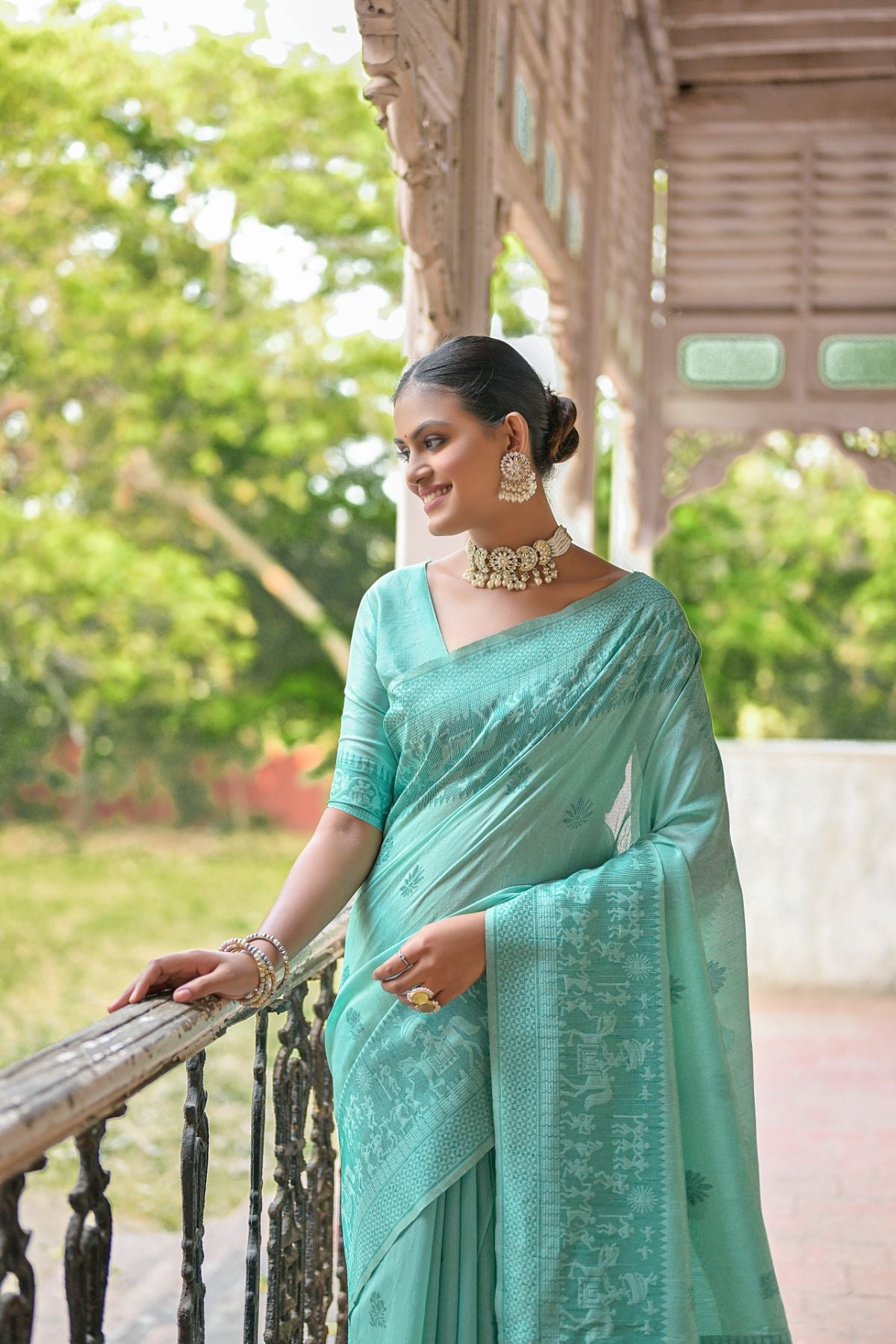 MySilkLove Green Sheen Handloom Banarasi Raw Silk Saree