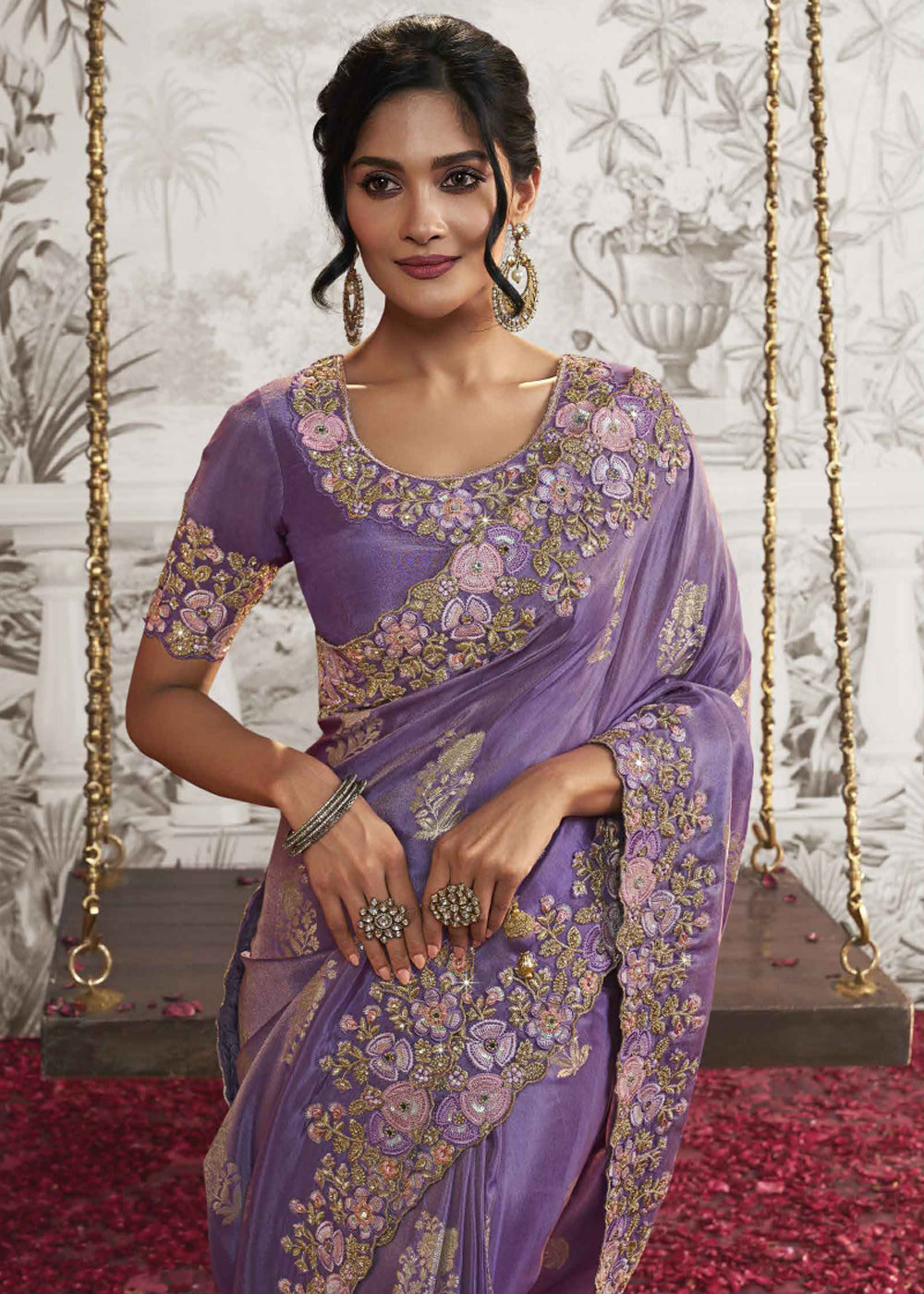 Buy MySilkLove Amethyst Purple Embroidered Designer Silk Saree Online