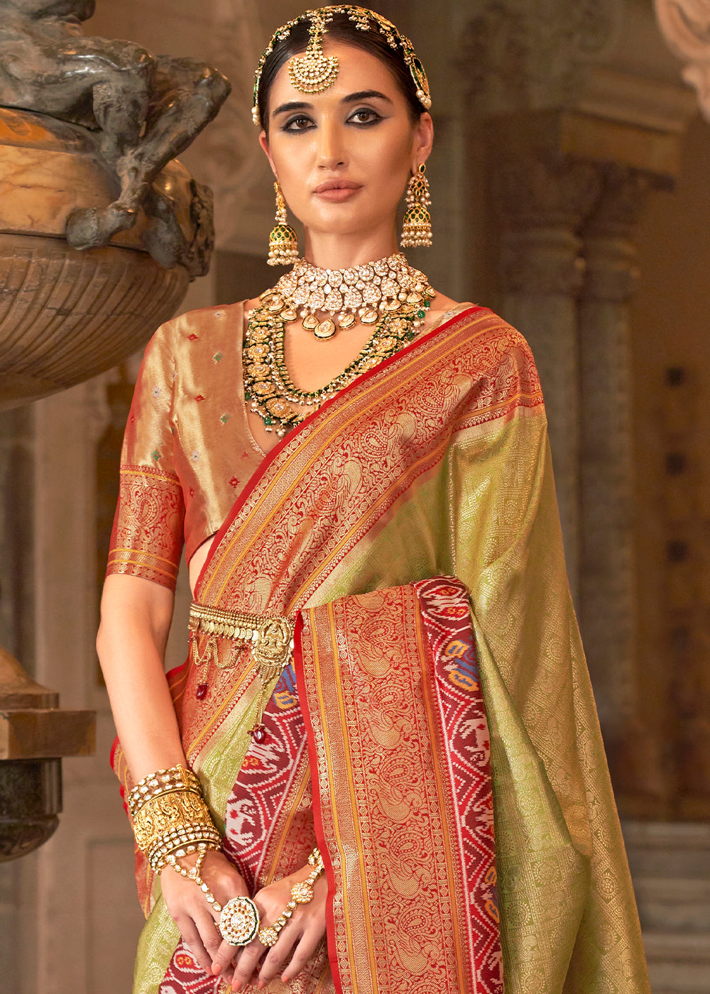 Buy MySilkLove Kumera Green Zari Woven Banarasi Meenkari Silk Saree Online