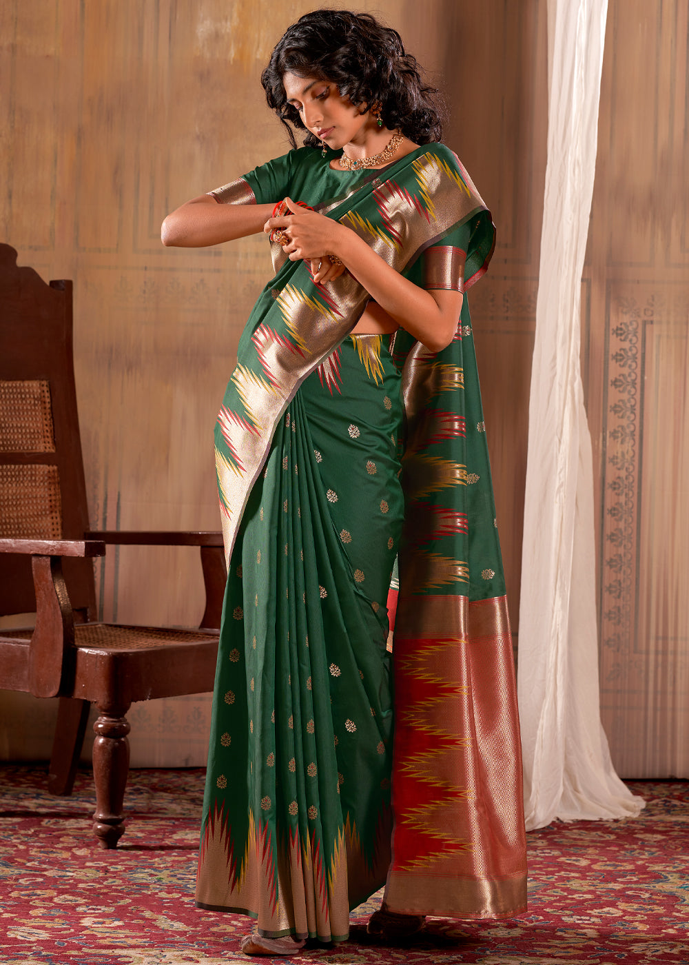 Buy MySilkLove Everglade Green Woven Banarasi Saree Online