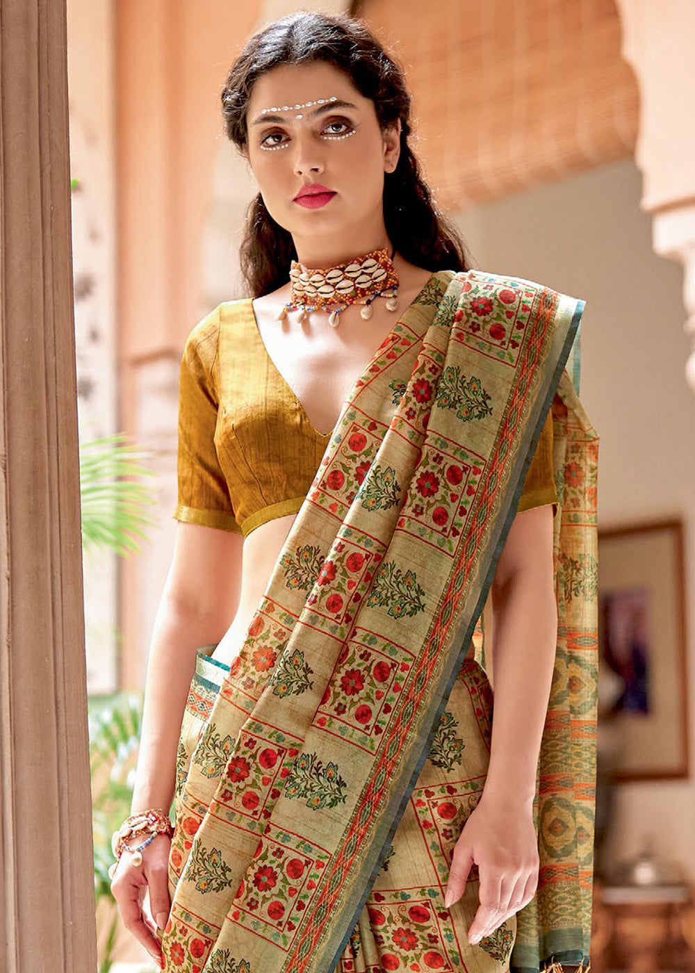 Buy MySilkLove Cape Palliser Brown Banarasi Printed Silk Saree Online