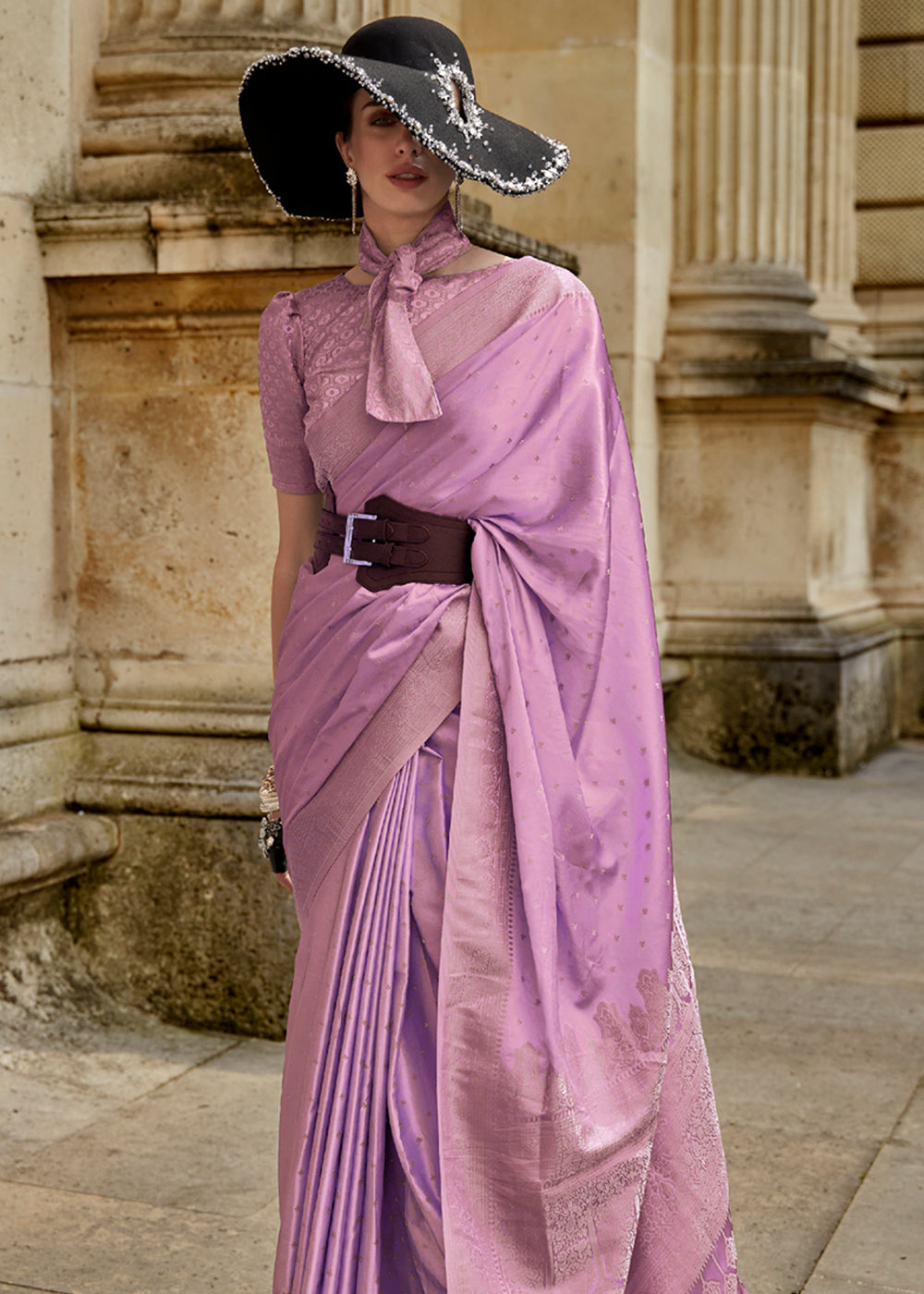 Buy MySilkLove Pearly Purple Woven Banarasi Satin Silk Saree Online