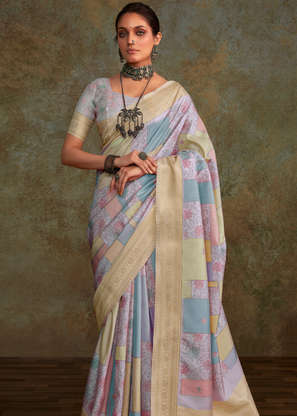 Buy MySilkLove Juniper Blue Shade Digital Printed Soft Silk Saree Online