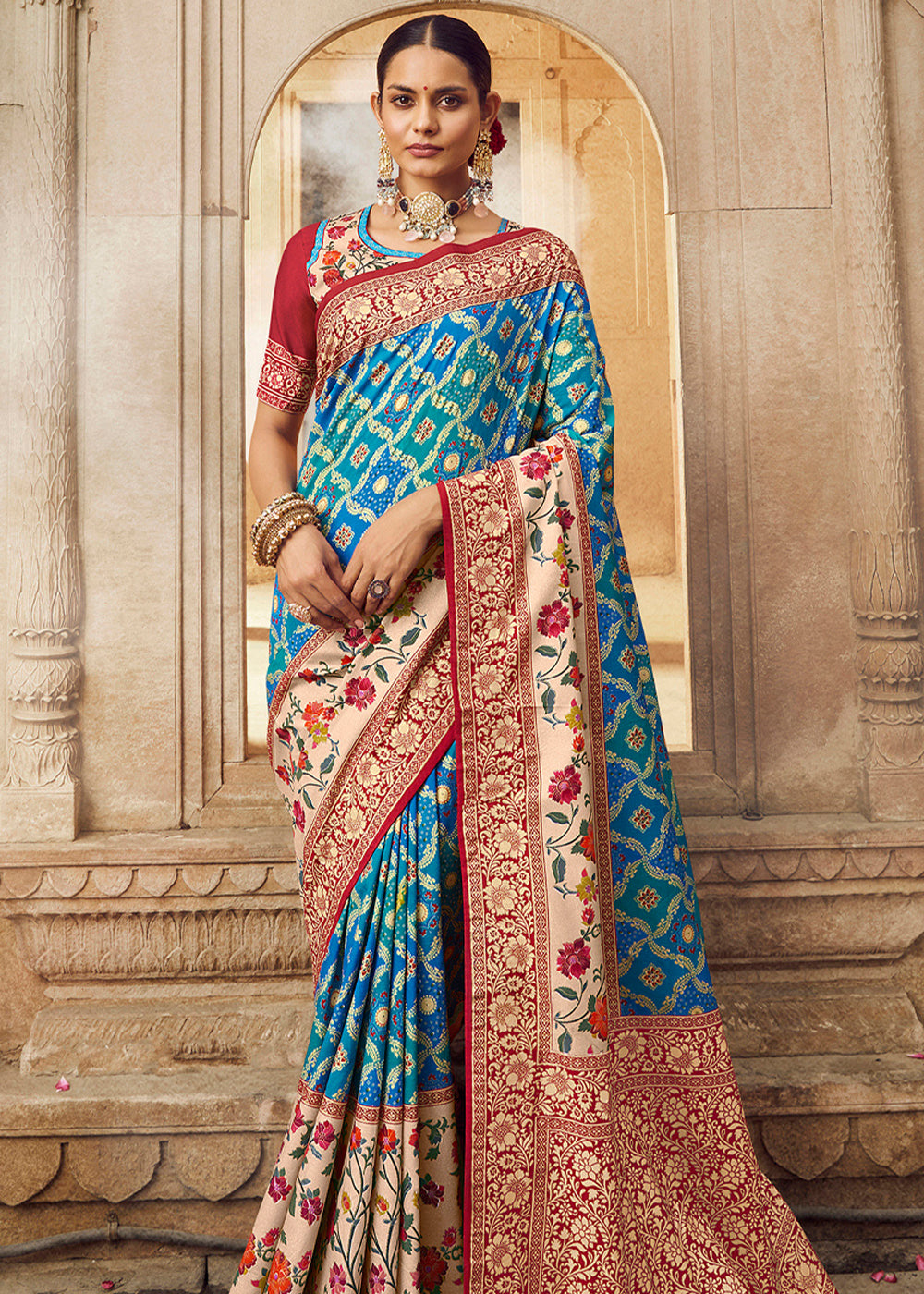 Buy MySilkLove Sea Blue Woven Banarasi Silk Saree Online