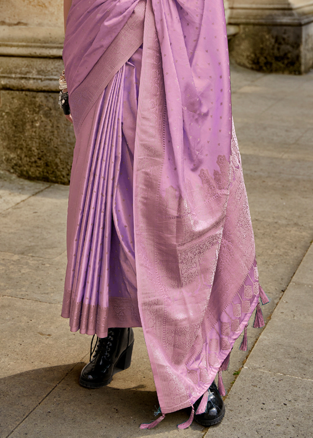 Buy MySilkLove Pearly Purple Woven Banarasi Satin Silk Saree Online