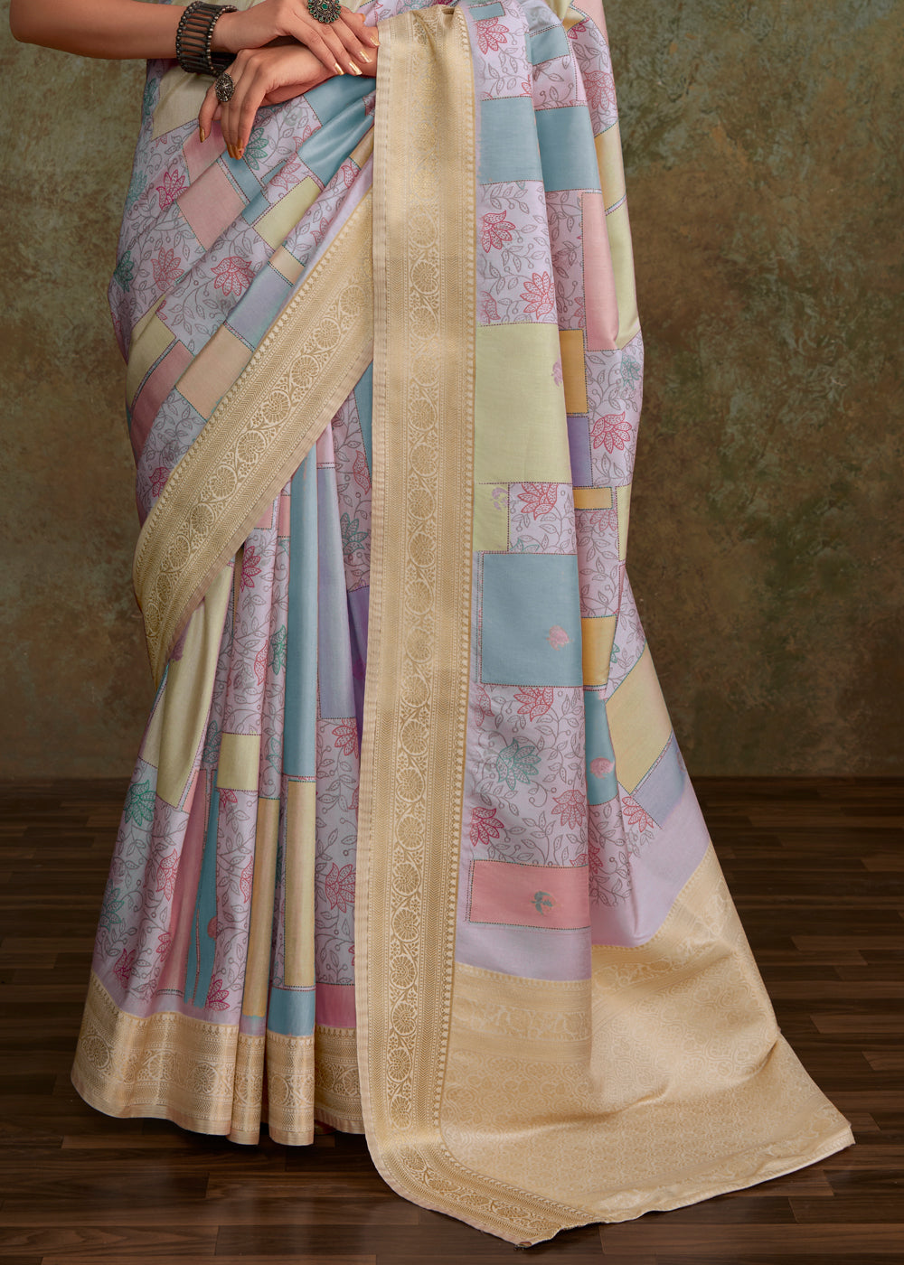 Buy MySilkLove Juniper Blue Shade Digital Printed Soft Silk Saree Online