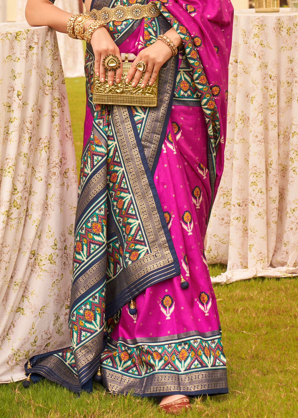 Buy MySilkLove Jazzberry Jam Pink Printed Patola Designer Silk Saree Online