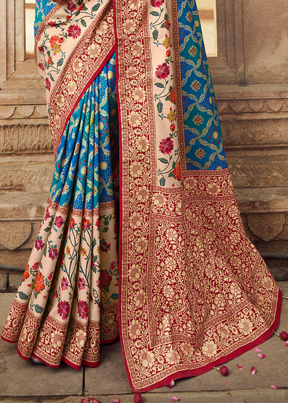 Buy MySilkLove Sea Blue Woven Banarasi Silk Saree Online