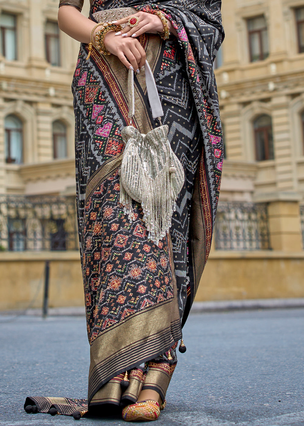 Buy MySilkLove Clover Black Printed Patola Silk Saree Online