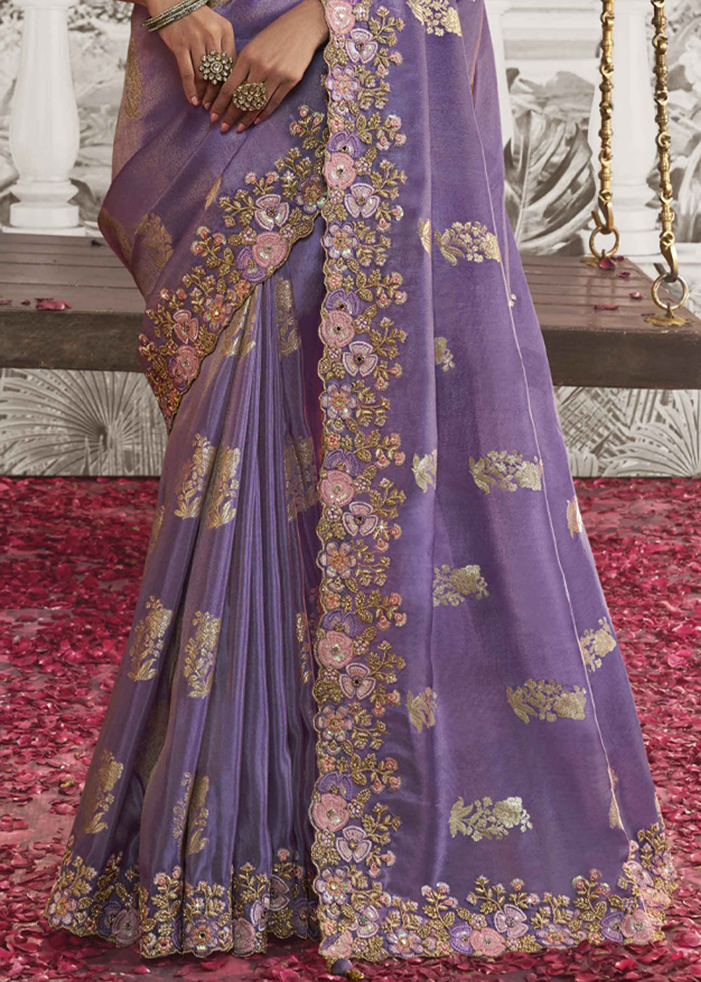 Buy MySilkLove Amethyst Purple Embroidered Designer Silk Saree Online